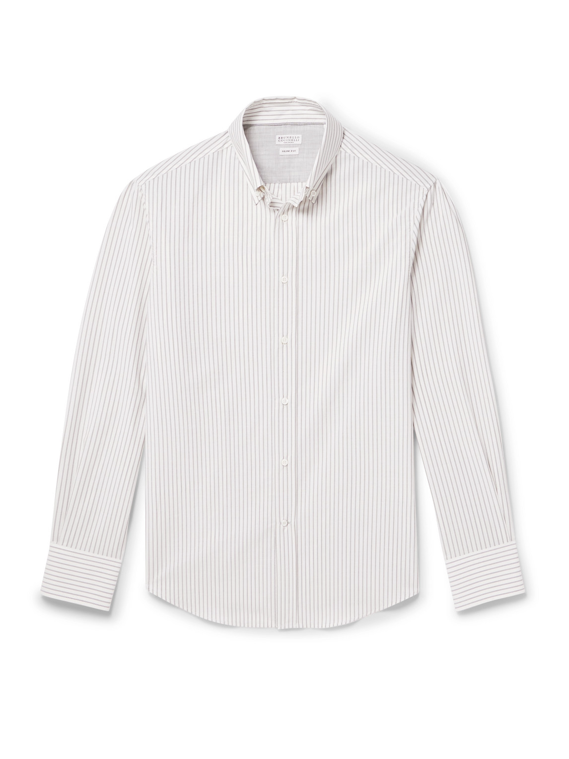 Brunello Cucinelli Button-down Collar Striped Cotton Shirt In White