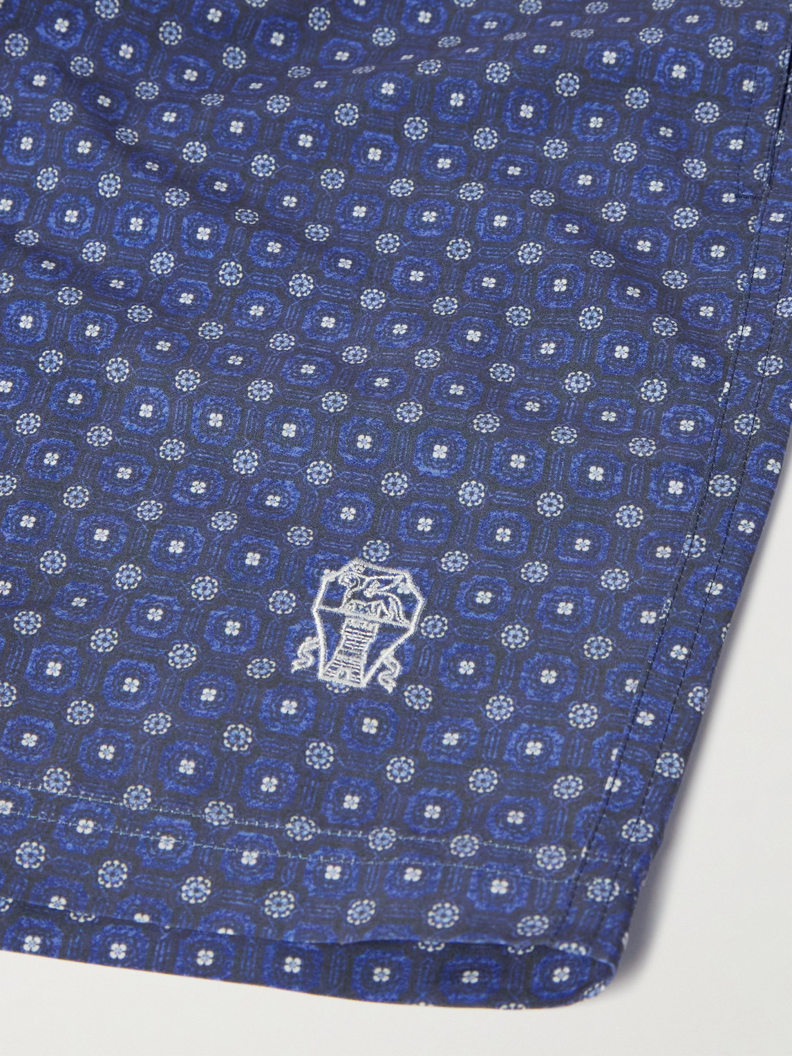 Brunello Cucinelli Straight-leg Mid-length Logo-embroidered Printed Swim Shorts In Blue