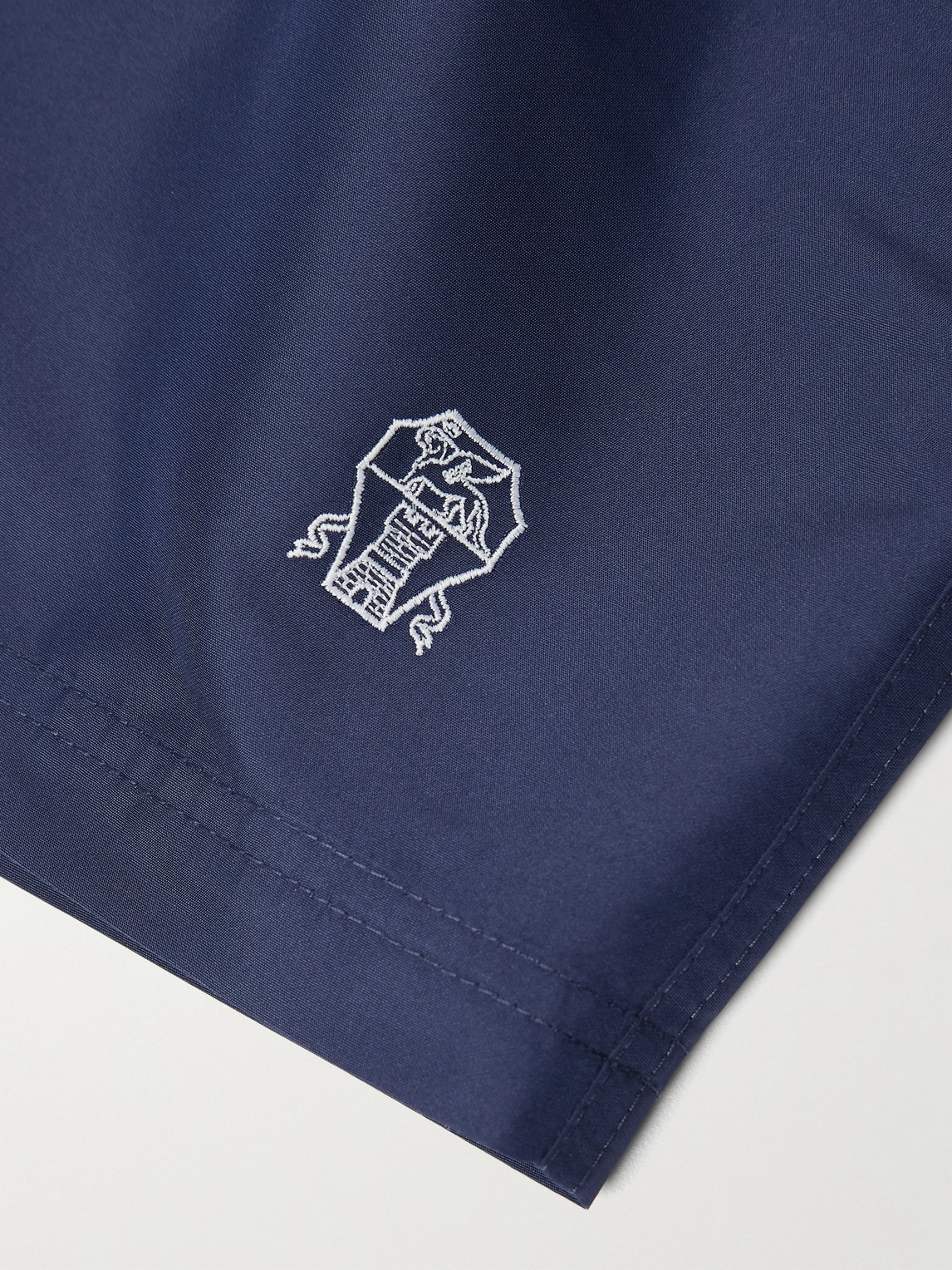 Brunello Cucinelli Straight-leg Mid-length Logo-embroidered Swim Shorts In Blue