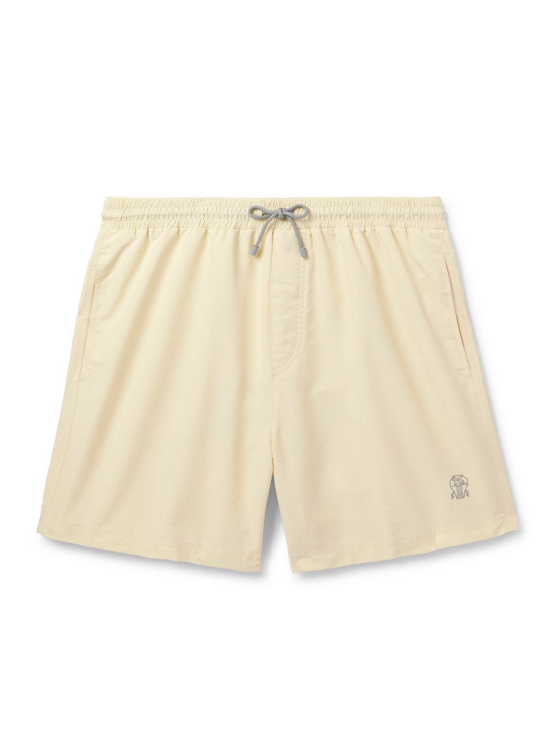 Brunello Cucinelli Straight-leg Mid-length Logo-embroidered Swim Shorts In Yellow