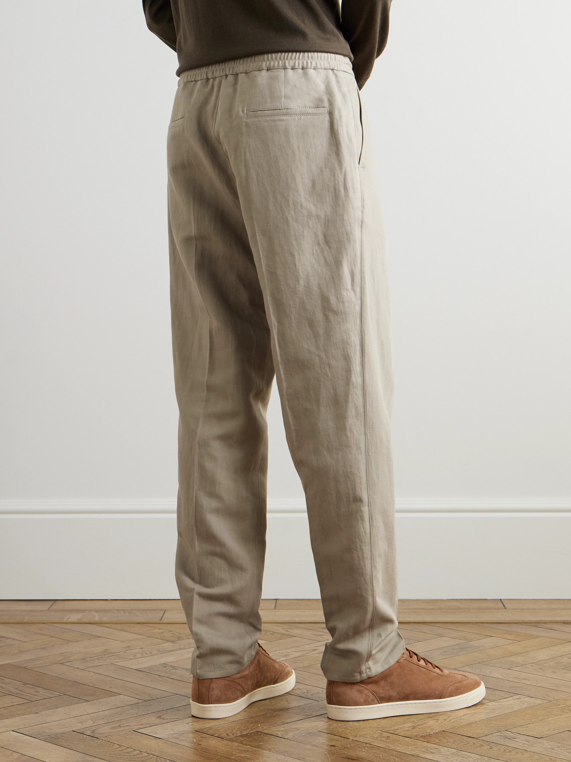 Brunello Cucinelli Straight-leg Pleated Linen And Cotton-blend Trousers In Neutrals