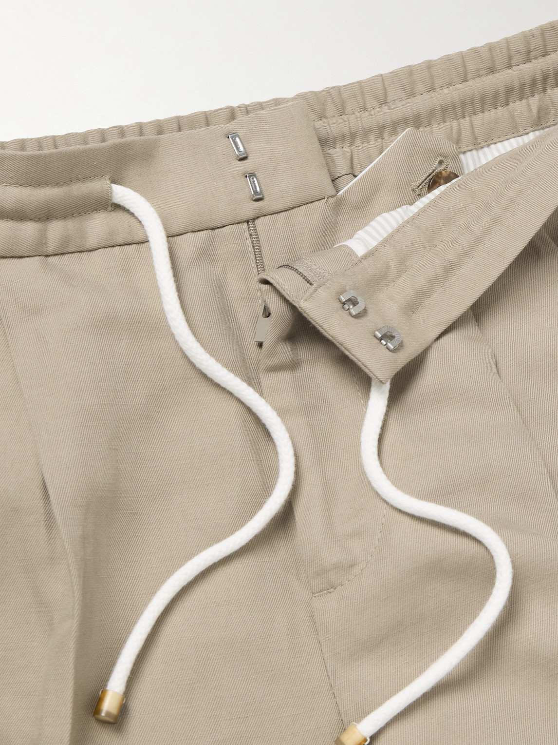 Brunello Cucinelli Straight-leg Pleated Linen And Cotton-blend Trousers In Neutrals