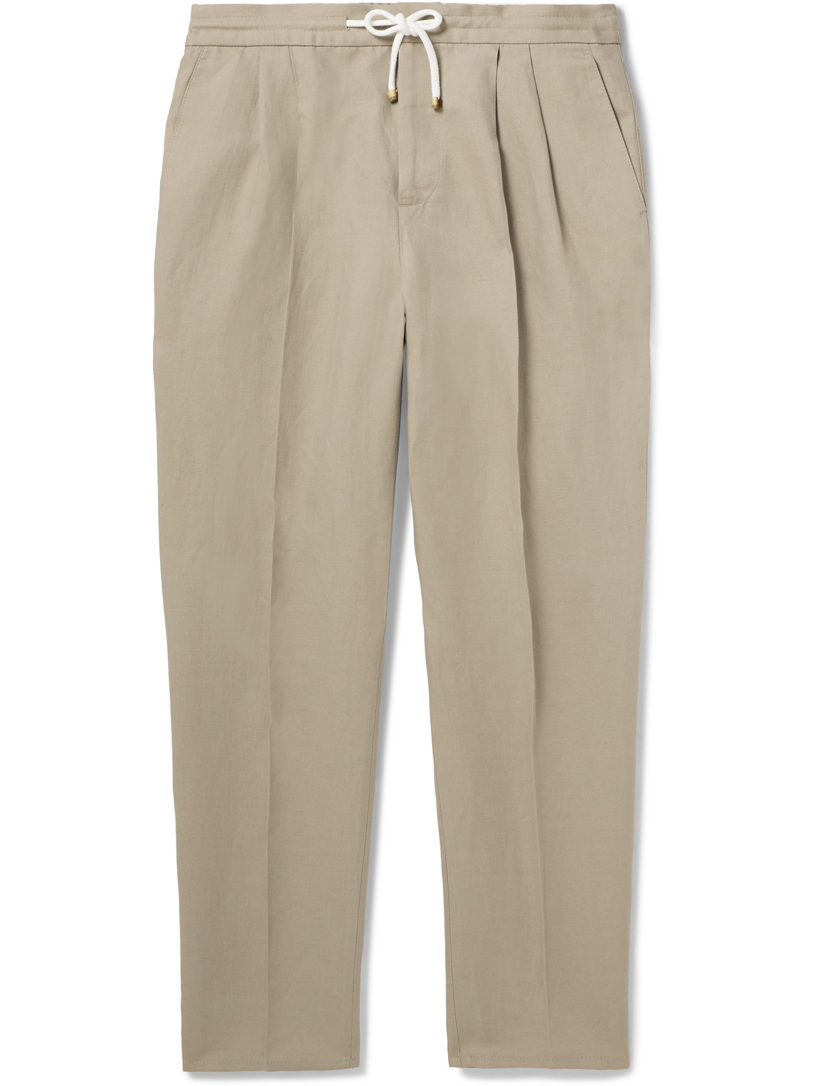 Brunello Cucinelli Straight-leg Pleated Linen And Cotton-blend Trousers In Neutrals