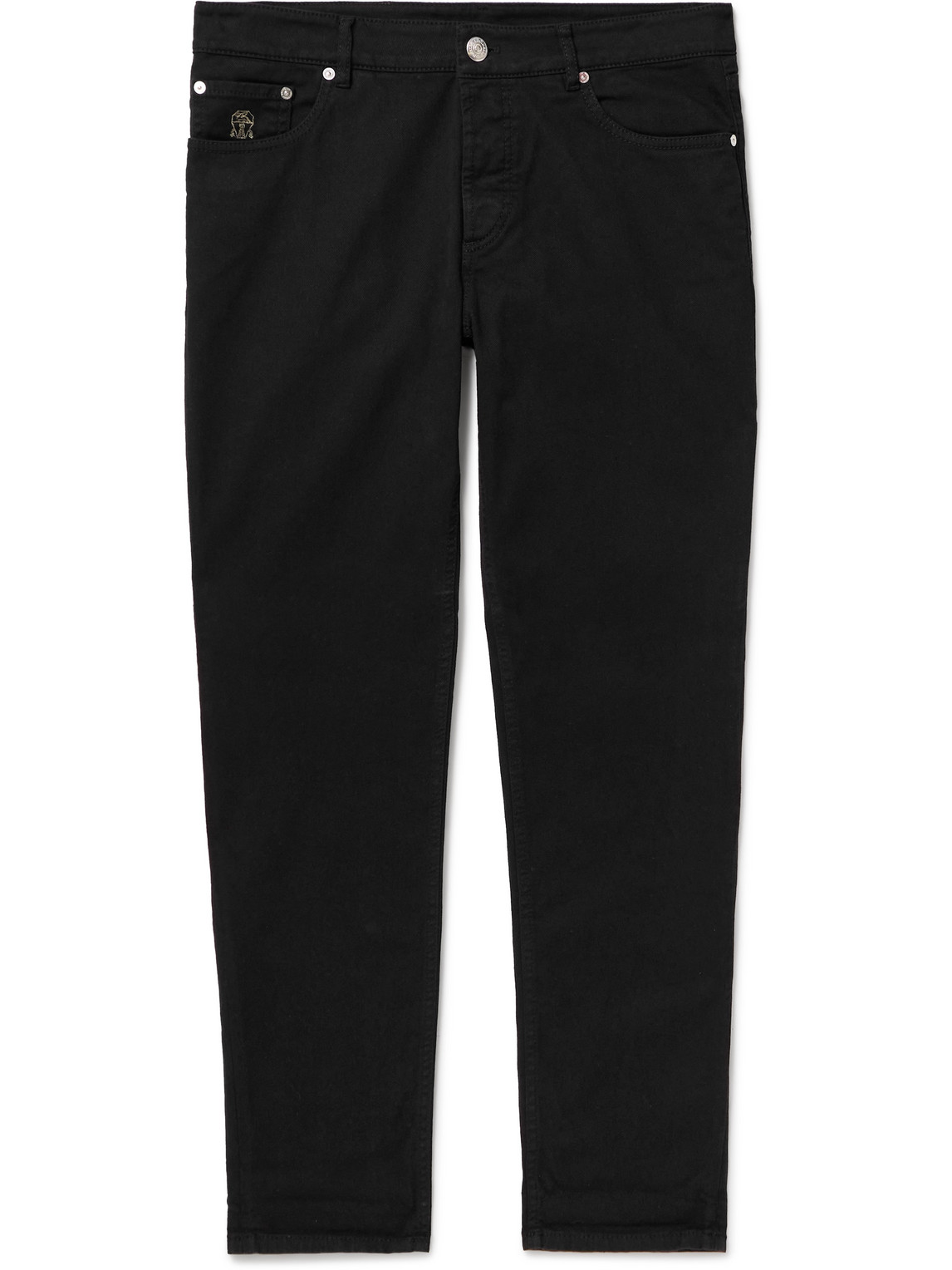 Brunello Cucinelli Slim-fit Straight-leg Logo-embroidered Jeans In Black