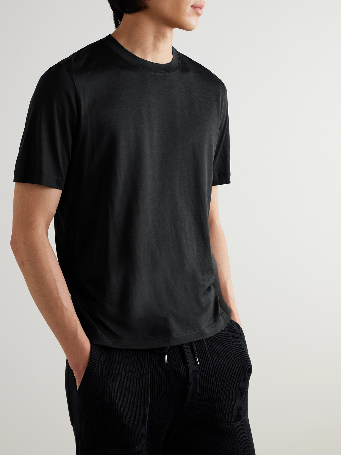 Brunello Cucinelli Silk And Cotton-blend Jersey T-shirt In Black
