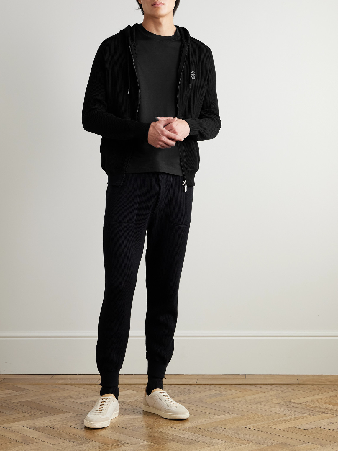 Brunello Cucinelli Silk And Cotton-blend Jersey T-shirt In Black
