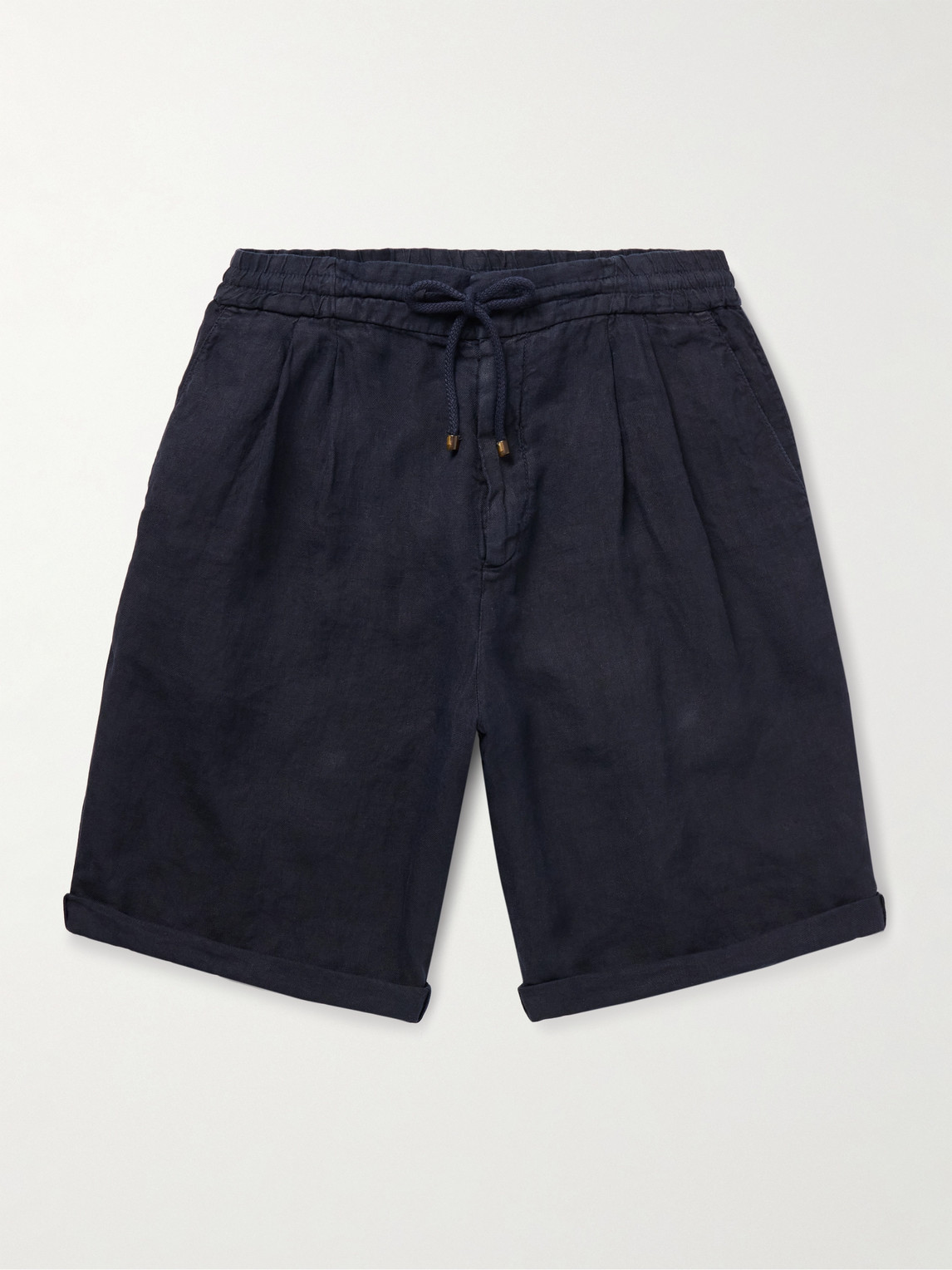 Brunello Cucinelli Straight-Leg Pleated Linen Drawstring Bermuda Shorts - Men