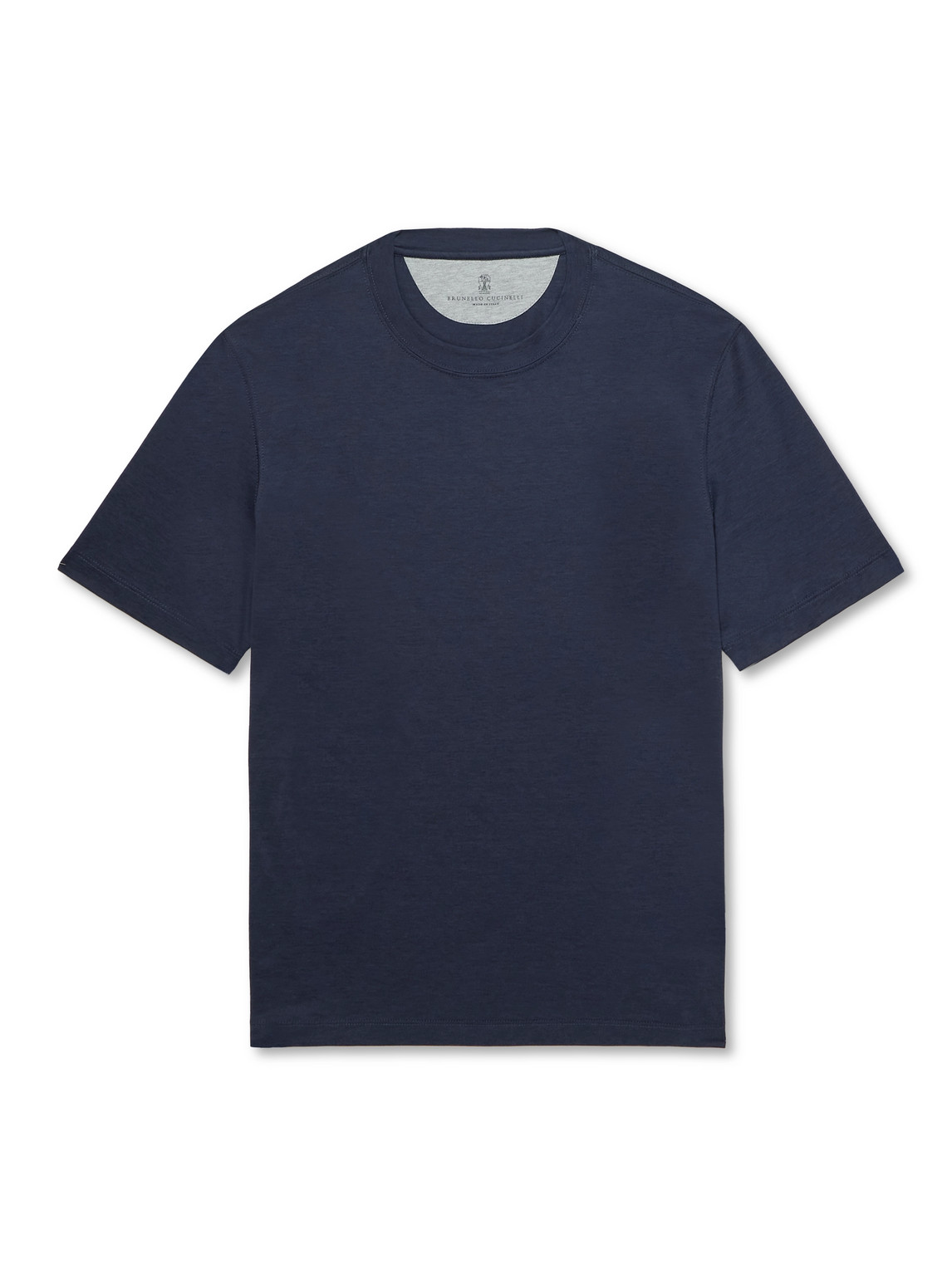 Brunello Cucinelli Contrasting-trims Solid T-shirts In Blue