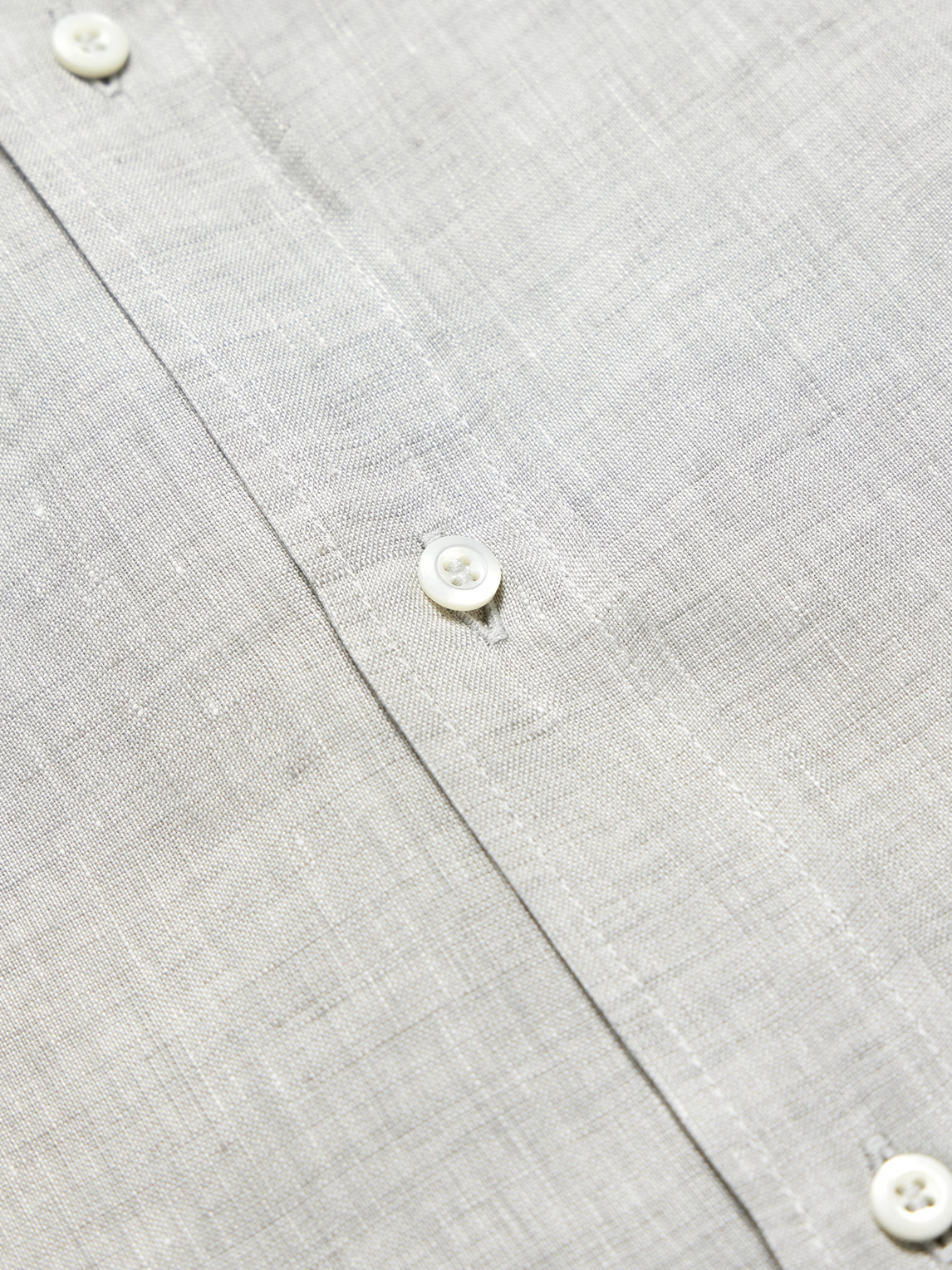 Brunello Cucinelli Grey Linen Shirt With Classic Button-down Collar In Gray