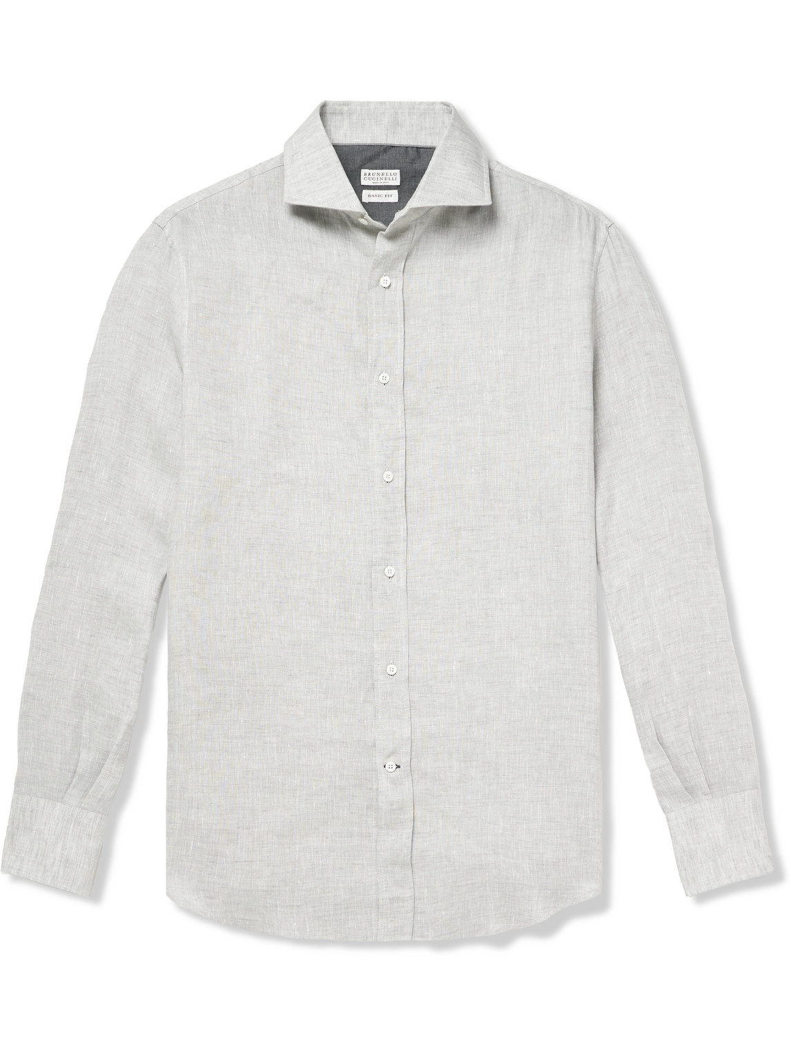 Brunello Cucinelli Grey Linen Shirt With Classic Button-down Collar In Gray