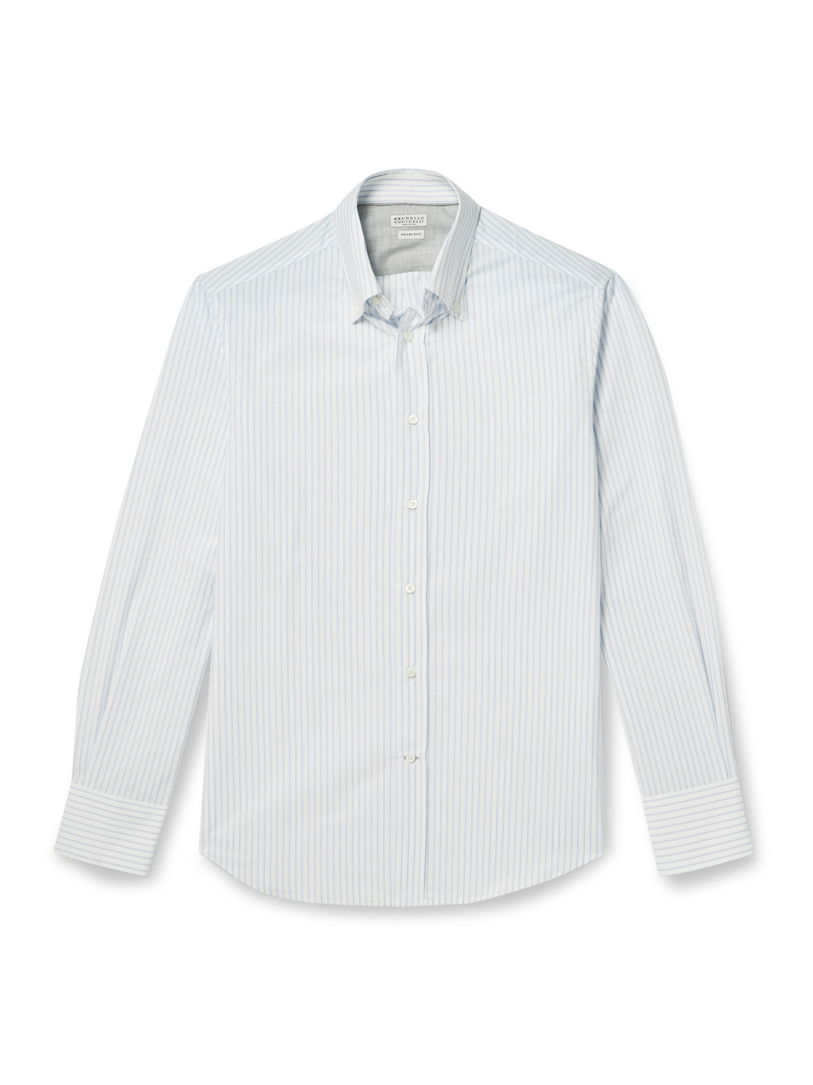 Brunello Cucinelli Button-down Collar Striped Cotton Shirt In White