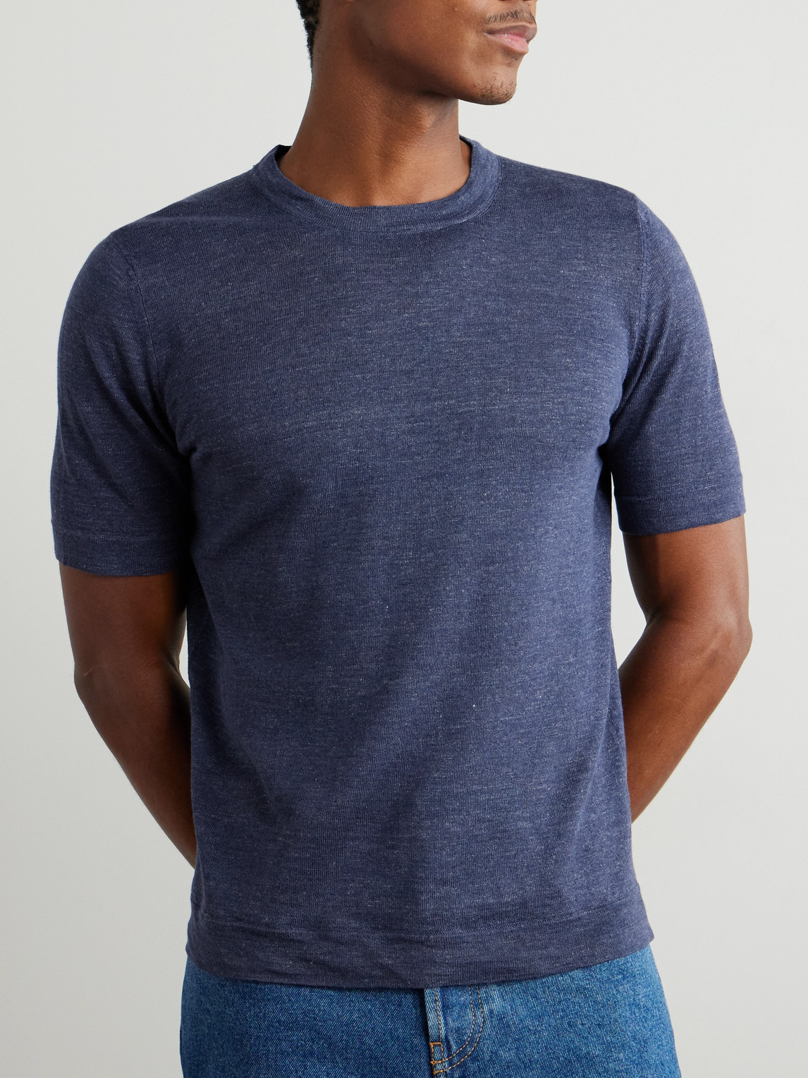 Brunello Cucinelli Linen And Cotton-blend T-shirt In Blue