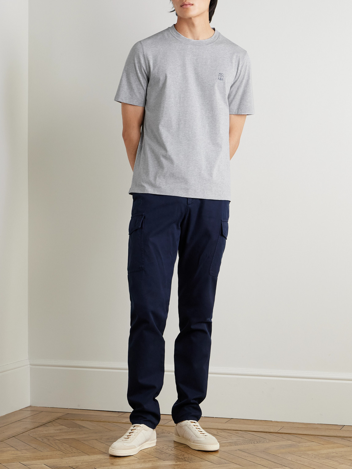 Brunello Cucinelli Layered Logo-print Cotton-jersey T-shirt In Gray