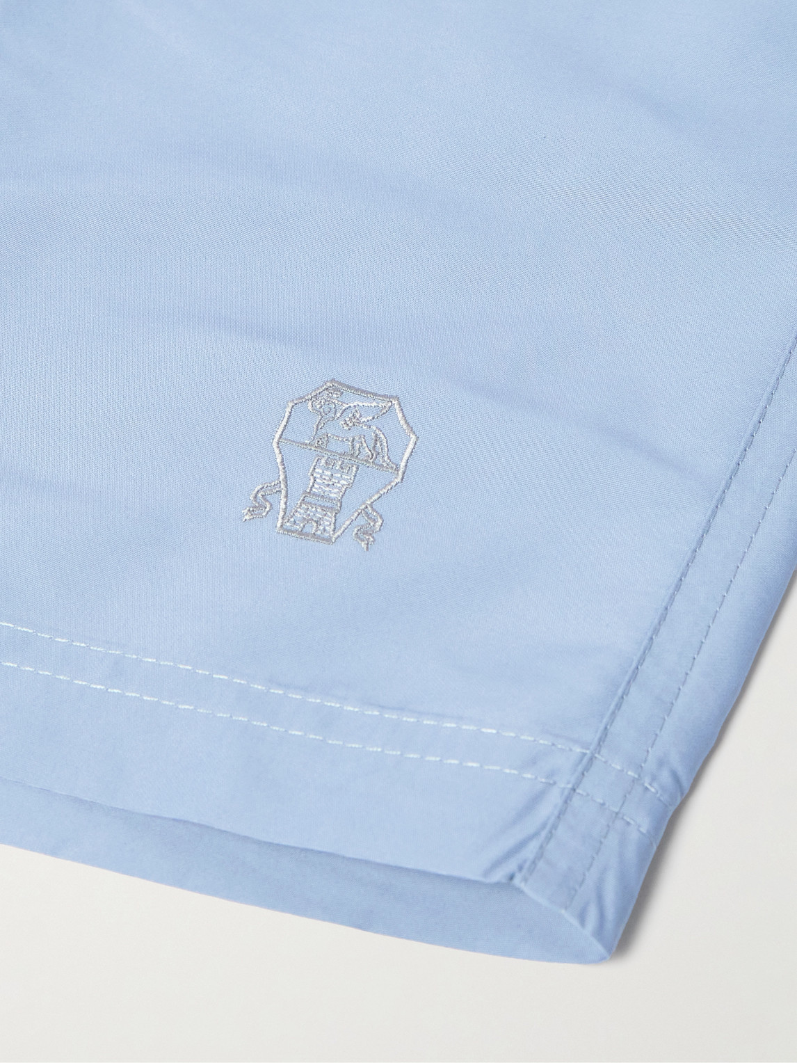 Brunello Cucinelli Straight-leg Mid-length Logo-embroidered Swim Shorts In Blue