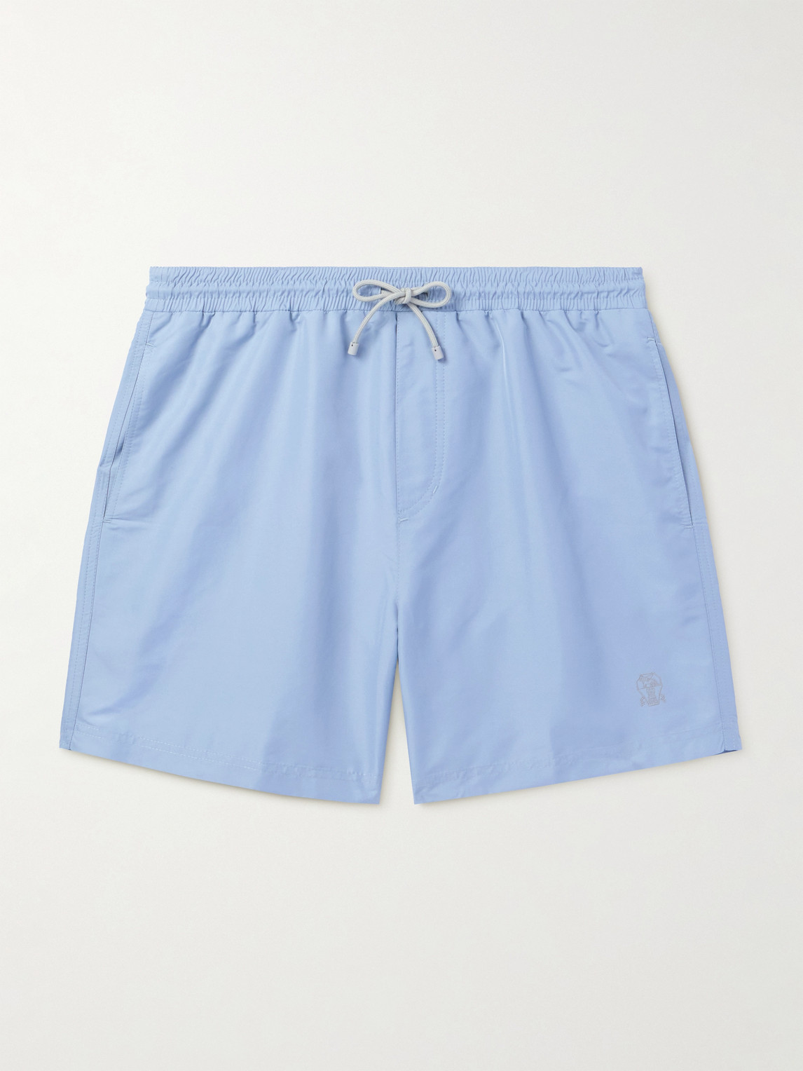 Brunello Cucinelli Straight-Leg Mid-Length Logo-Embroidered Swim Shorts - Men