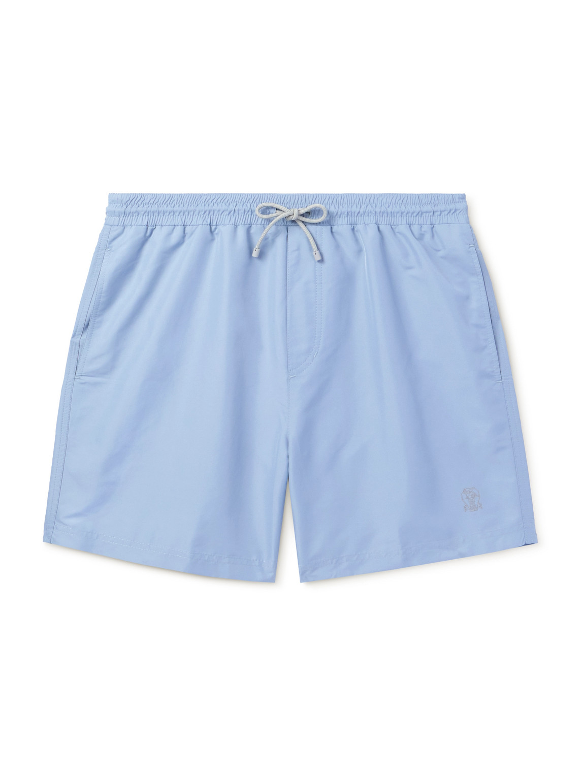 Brunello Cucinelli Straight-leg Mid-length Logo-embroidered Swim Shorts In Blue