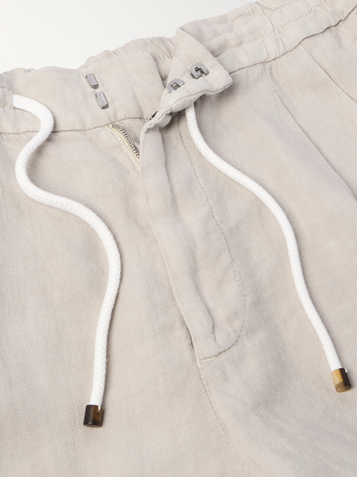 Brunello Cucinelli Straight-leg Pleated Linen Drawstring Bermuda Shorts In Neutrals