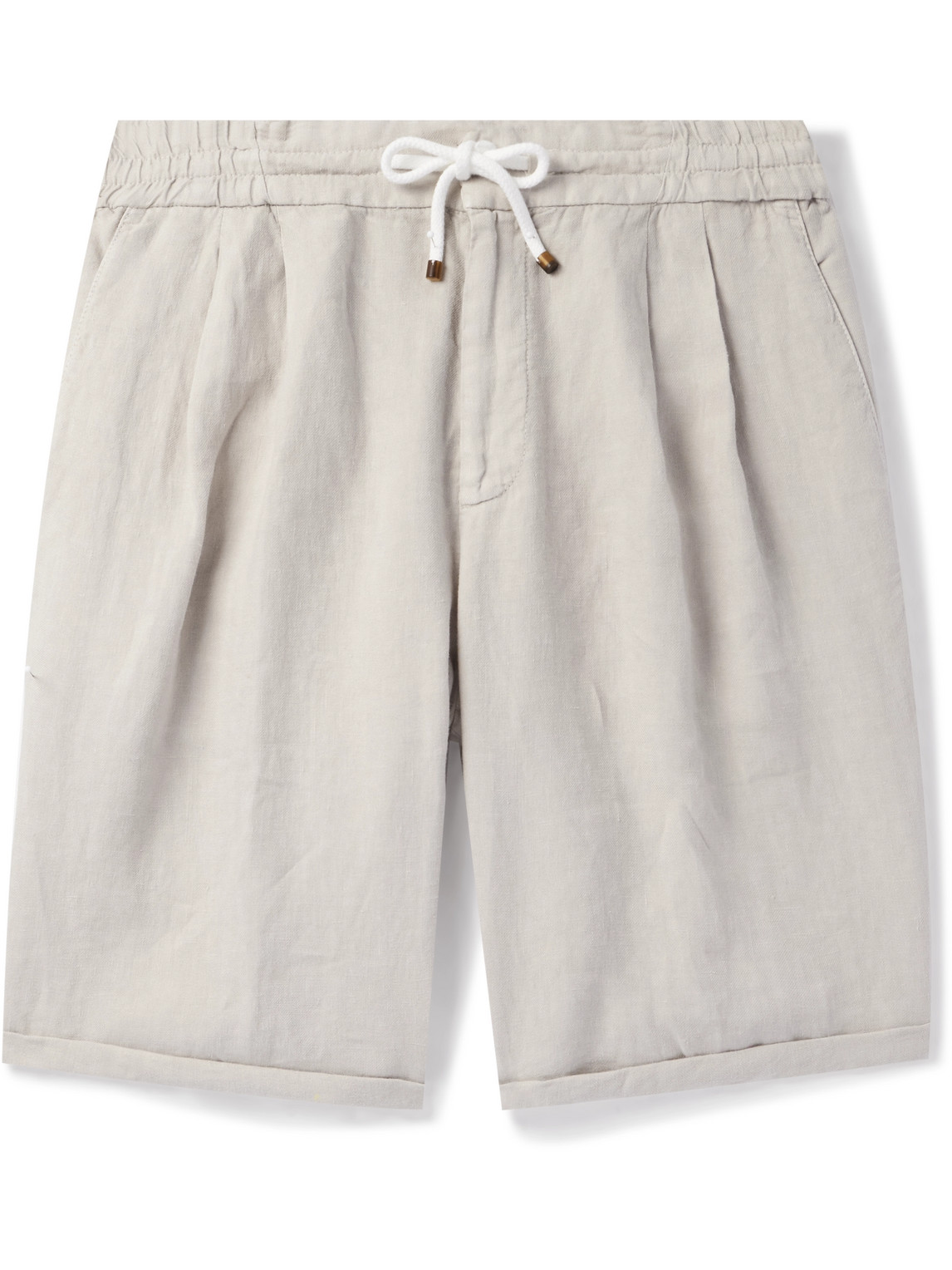 Brunello Cucinelli Straight-leg Pleated Linen Drawstring Bermuda Shorts In Neutrals