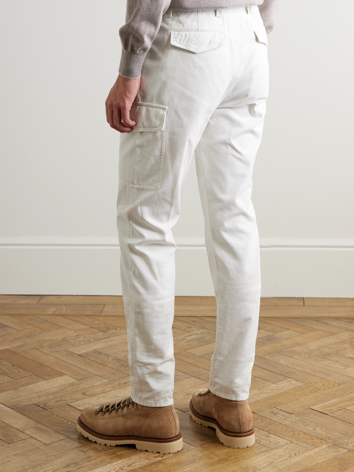 Brunello Cucinelli Straight-leg Cotton-gabardine Cargo Trousers In White