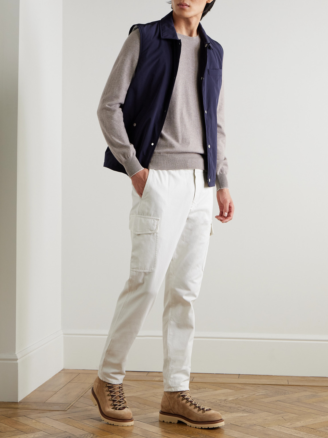 Brunello Cucinelli Straight-leg Cotton-gabardine Cargo Trousers In White