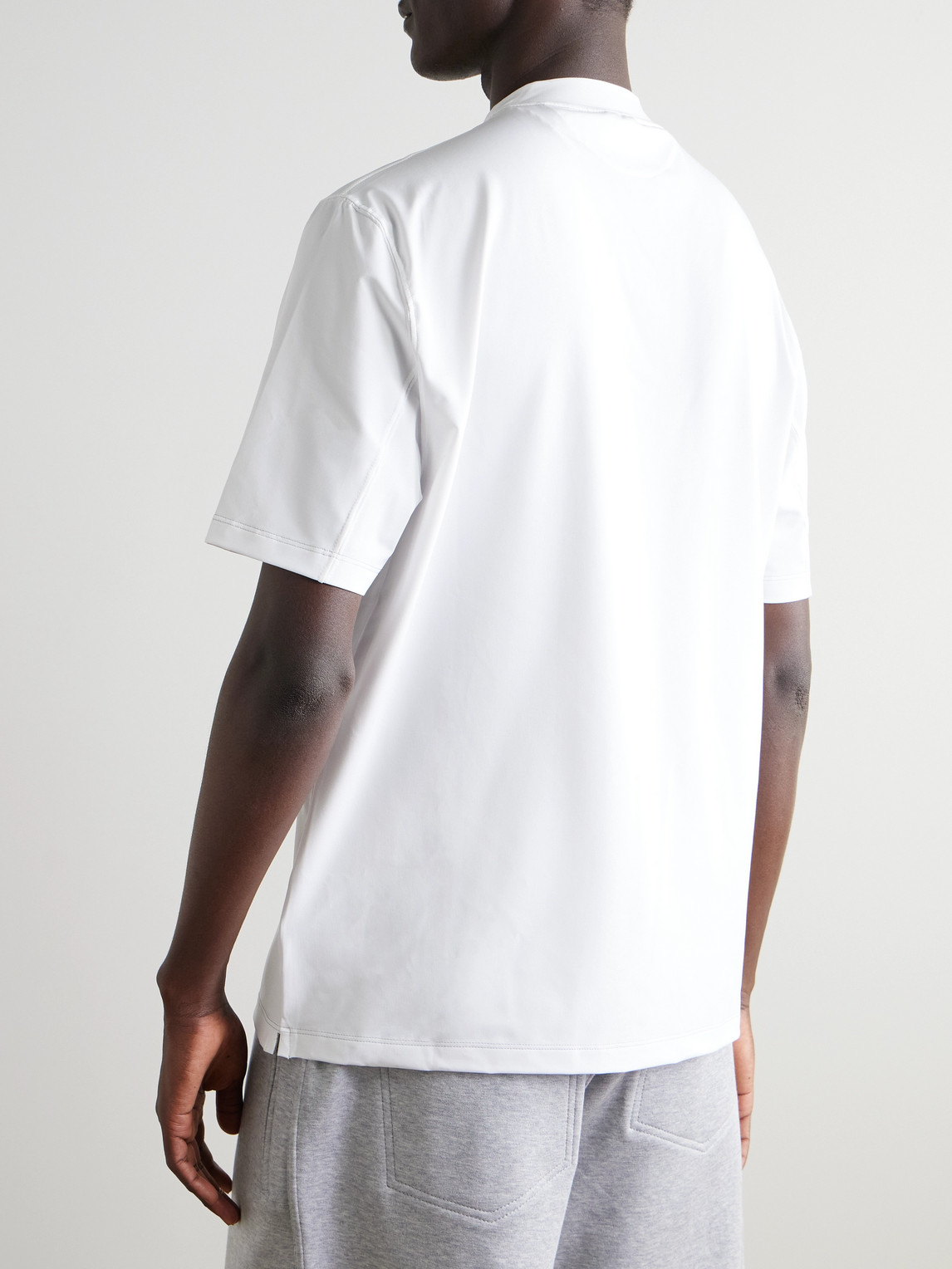 Brunello Cucinelli Logo-print Embroidered Tech-jersey Tennis T-shirt In White
