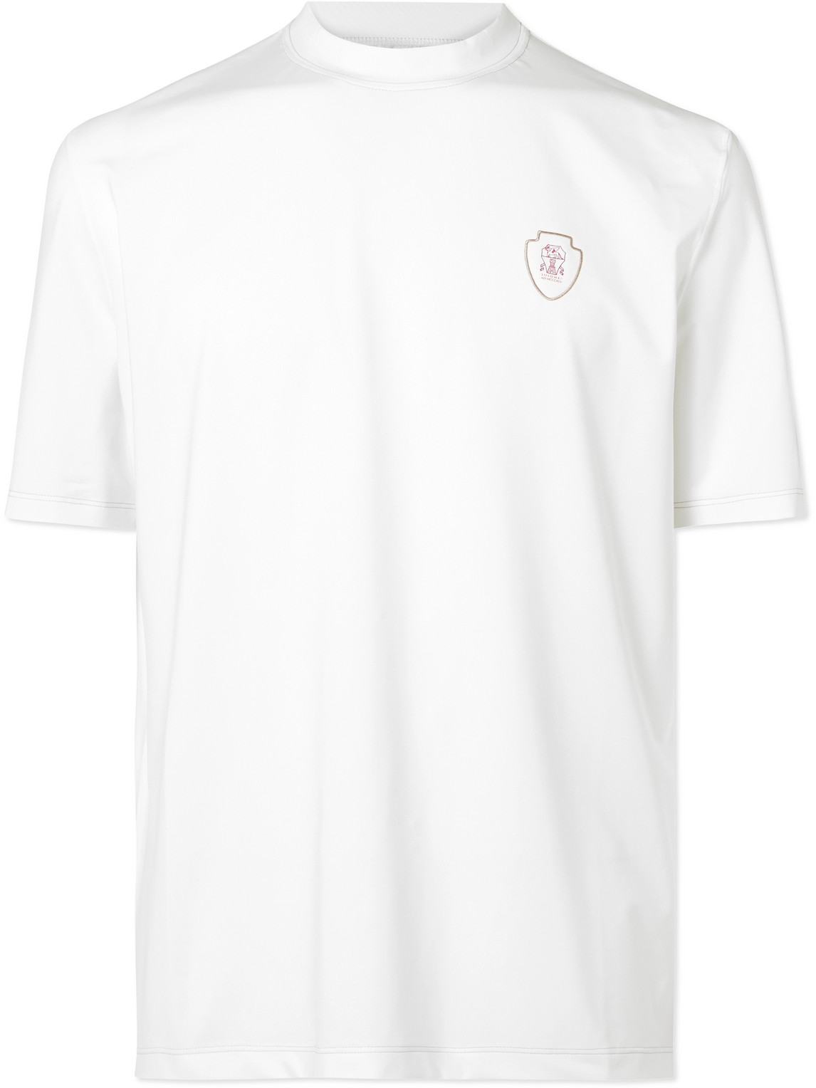 Brunello Cucinelli Logo-print Embroidered Tech-jersey Tennis T-shirt In White