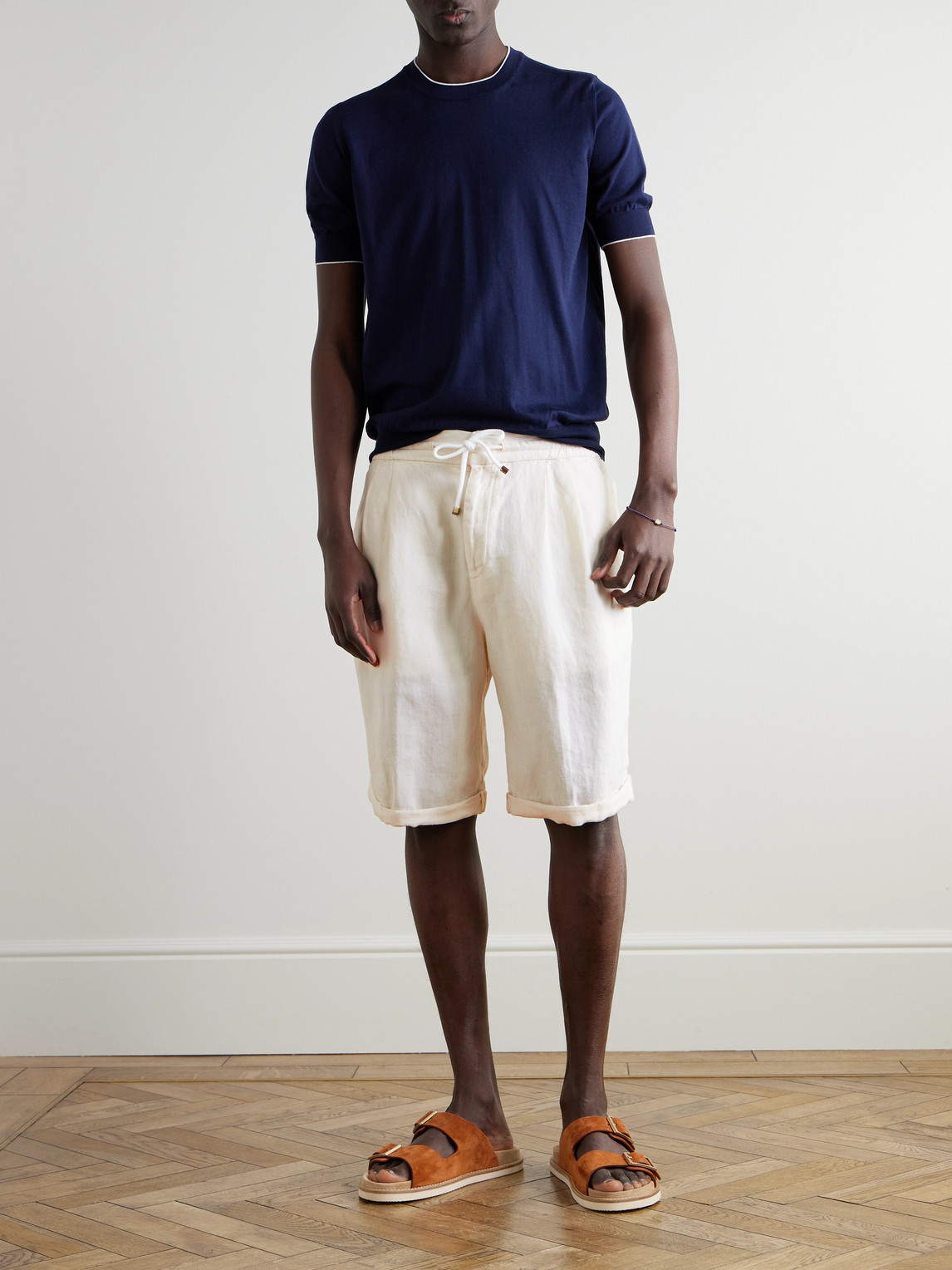 Brunello Cucinelli Straight-leg Linen Shorts In White