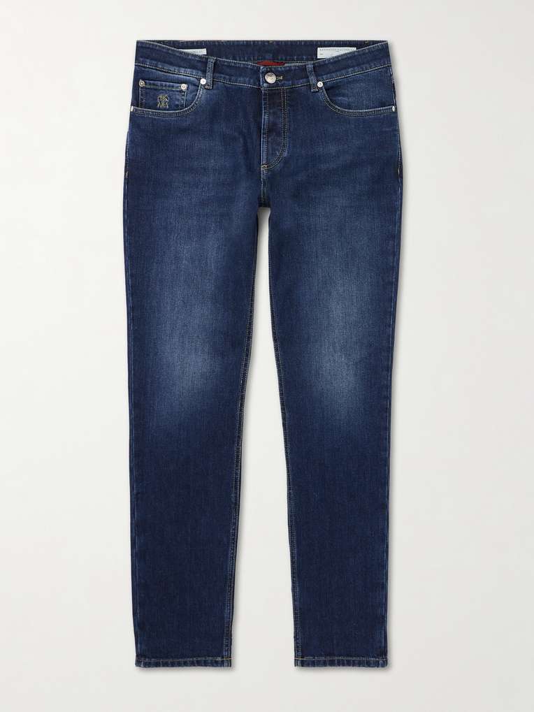 Brunello Cucinelli — Slim-Fit Straight-Leg Logo-Embroidered Jeans
