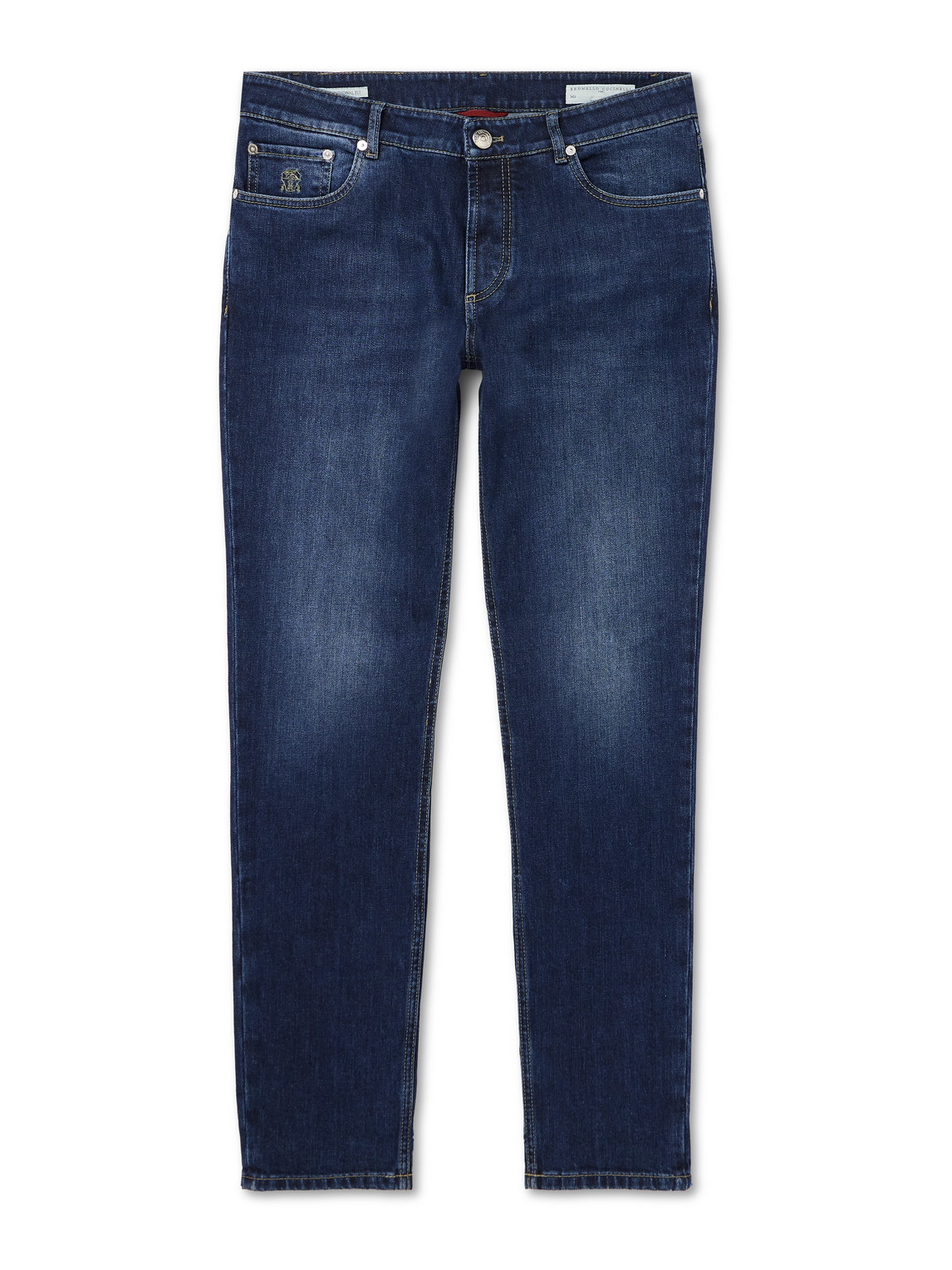 Brunello Cucinelli Slim-fit Straight-leg Logo-embroidered Jeans In Blue