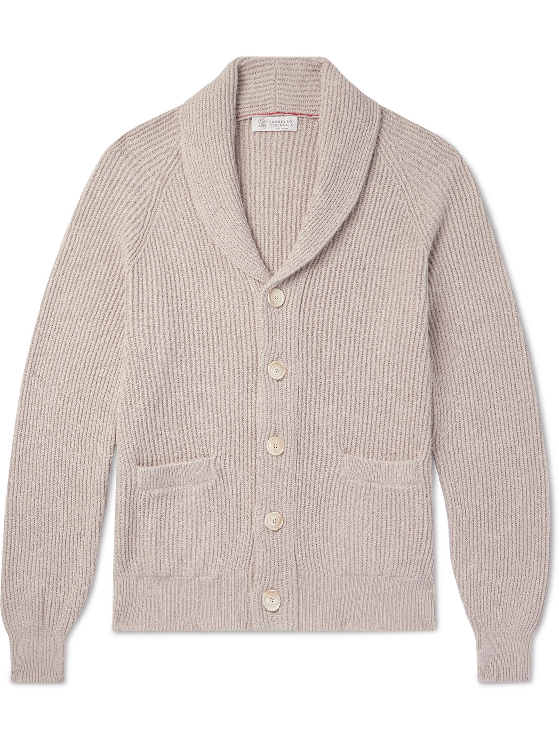 Brunello Cucinelli Shawl-collar Ribbed Cotton Cardigan In Neutrals