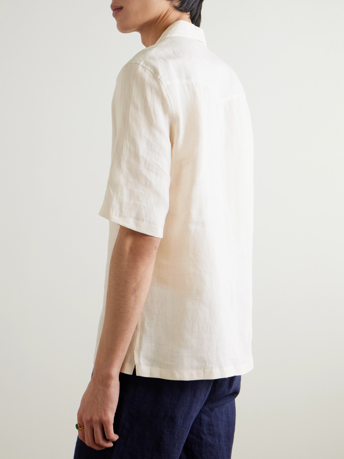 Brunello Cucinelli Camp-collar Linen Shirt In Neutrals