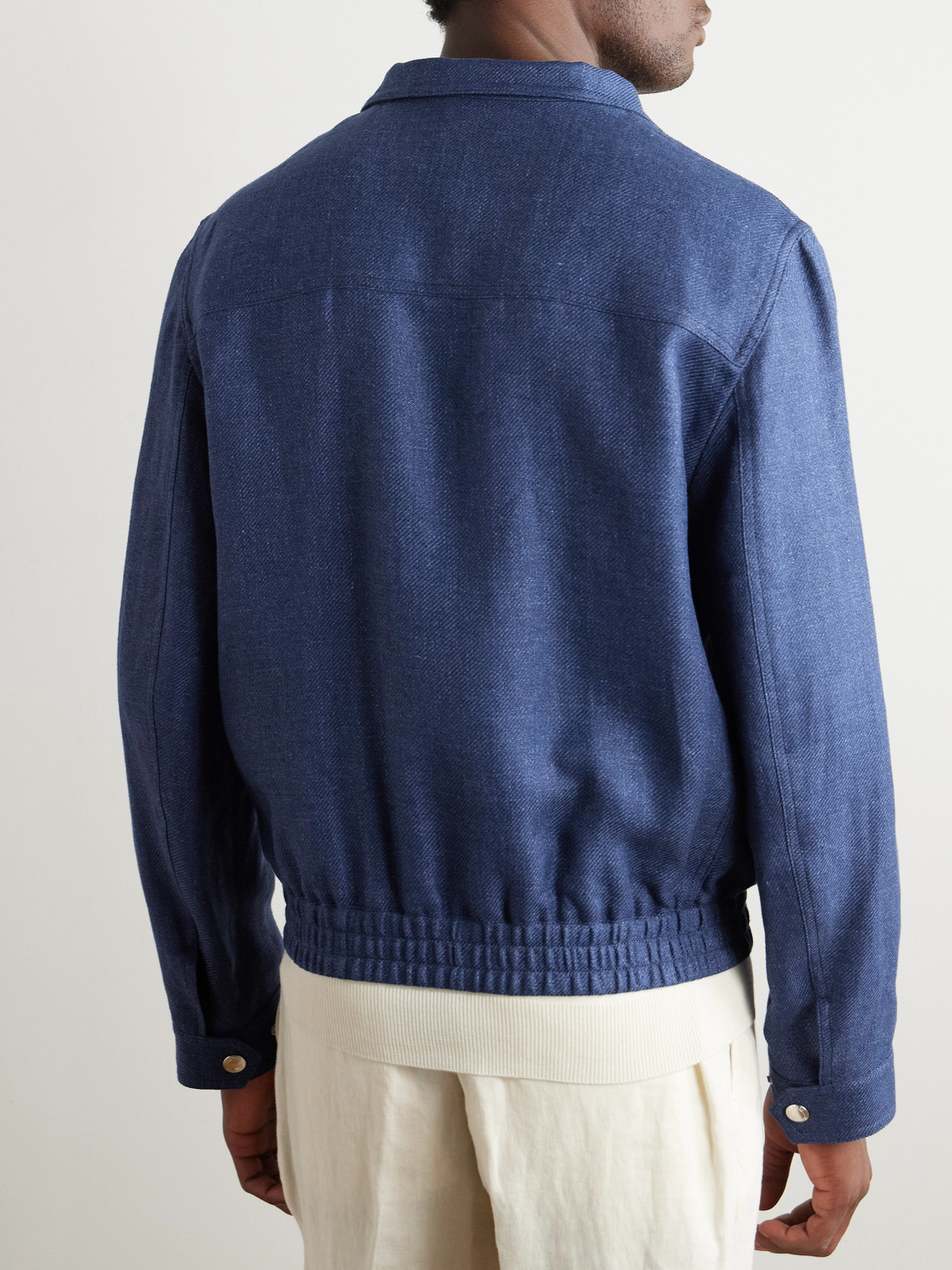 Brunello Cucinelli Linen, Wool And Silk-blend Bomber Jacket In Blue