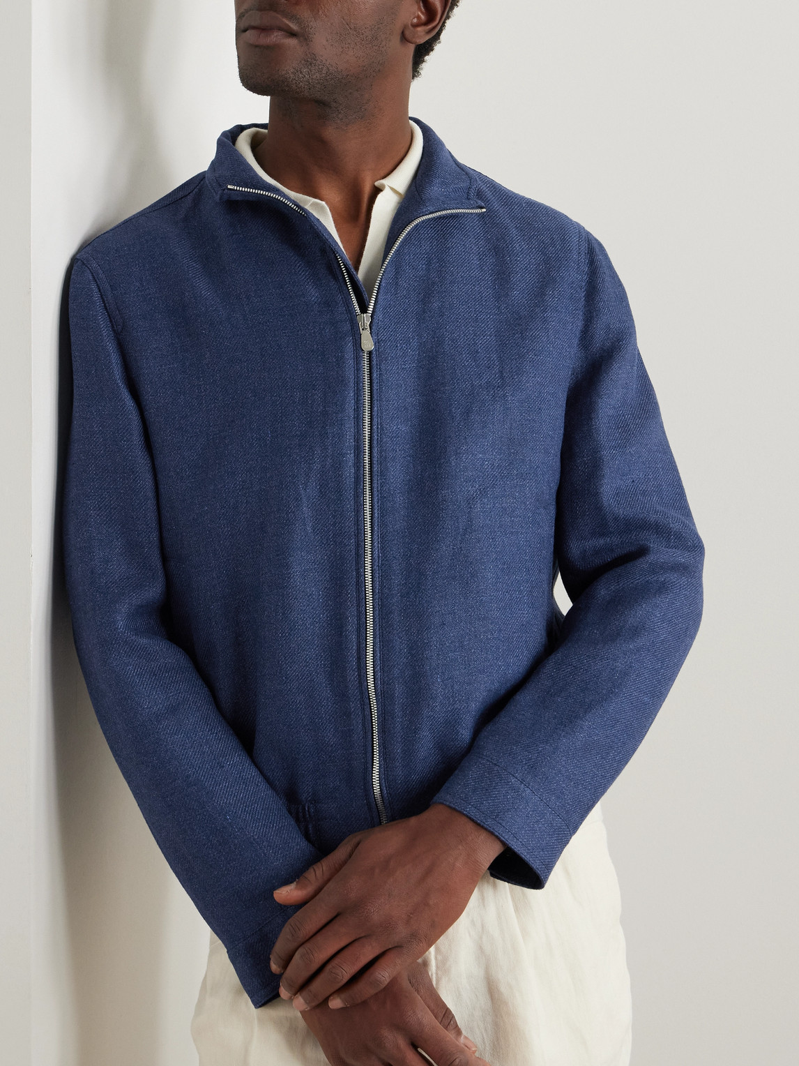 Brunello Cucinelli Linen, Wool And Silk-blend Bomber Jacket In Blue