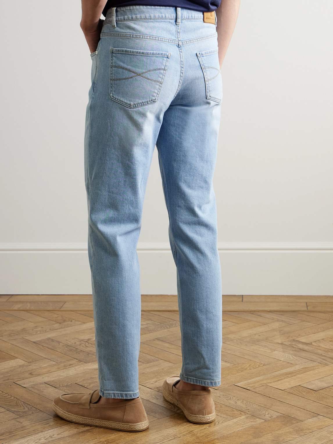 Brunello Cucinelli Slim-fit Straight-leg Logo-embroidered Jeans In Blue