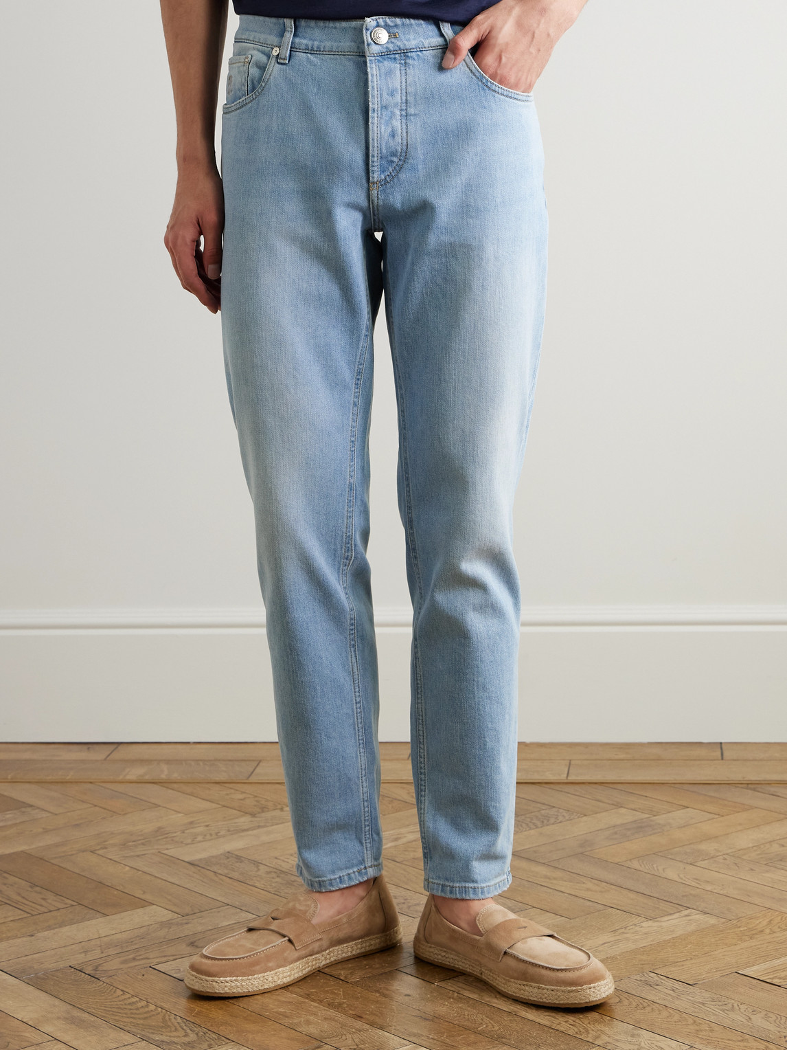 Brunello Cucinelli Slim-fit Straight-leg Logo-embroidered Jeans In Blue