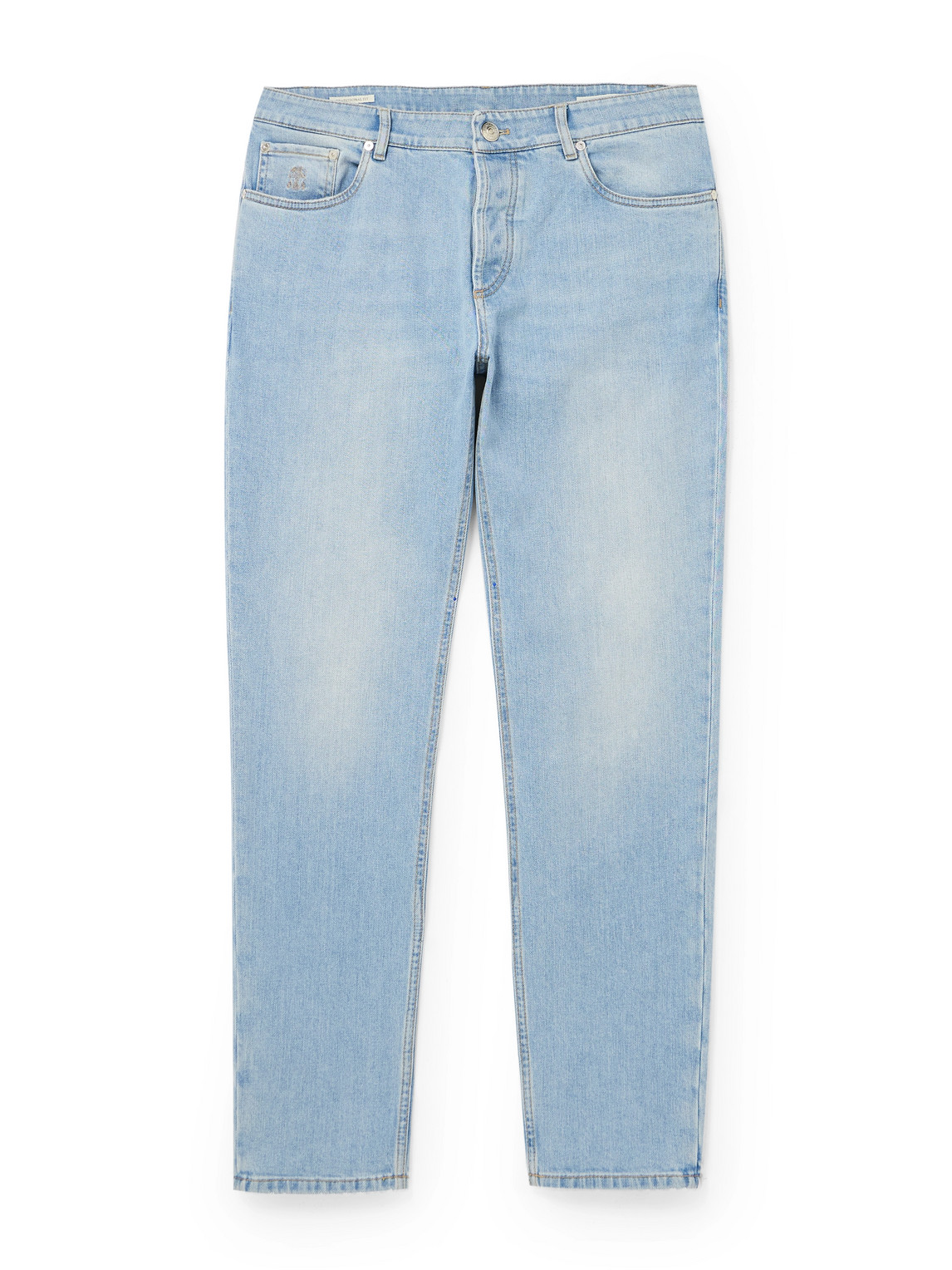 Brunello Cucinelli Slim-fit Straight-leg Logo-embroidered Jeans In Blue