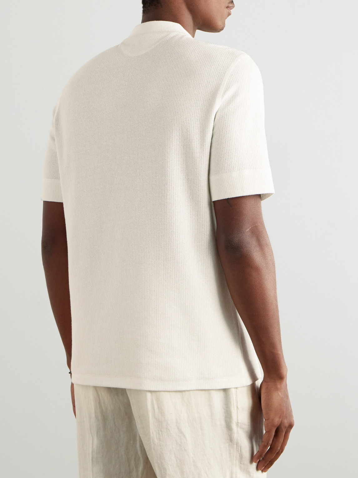 Brunello Cucinelli Ribbed Cotton And Linen-blend Henley T-shirt In White