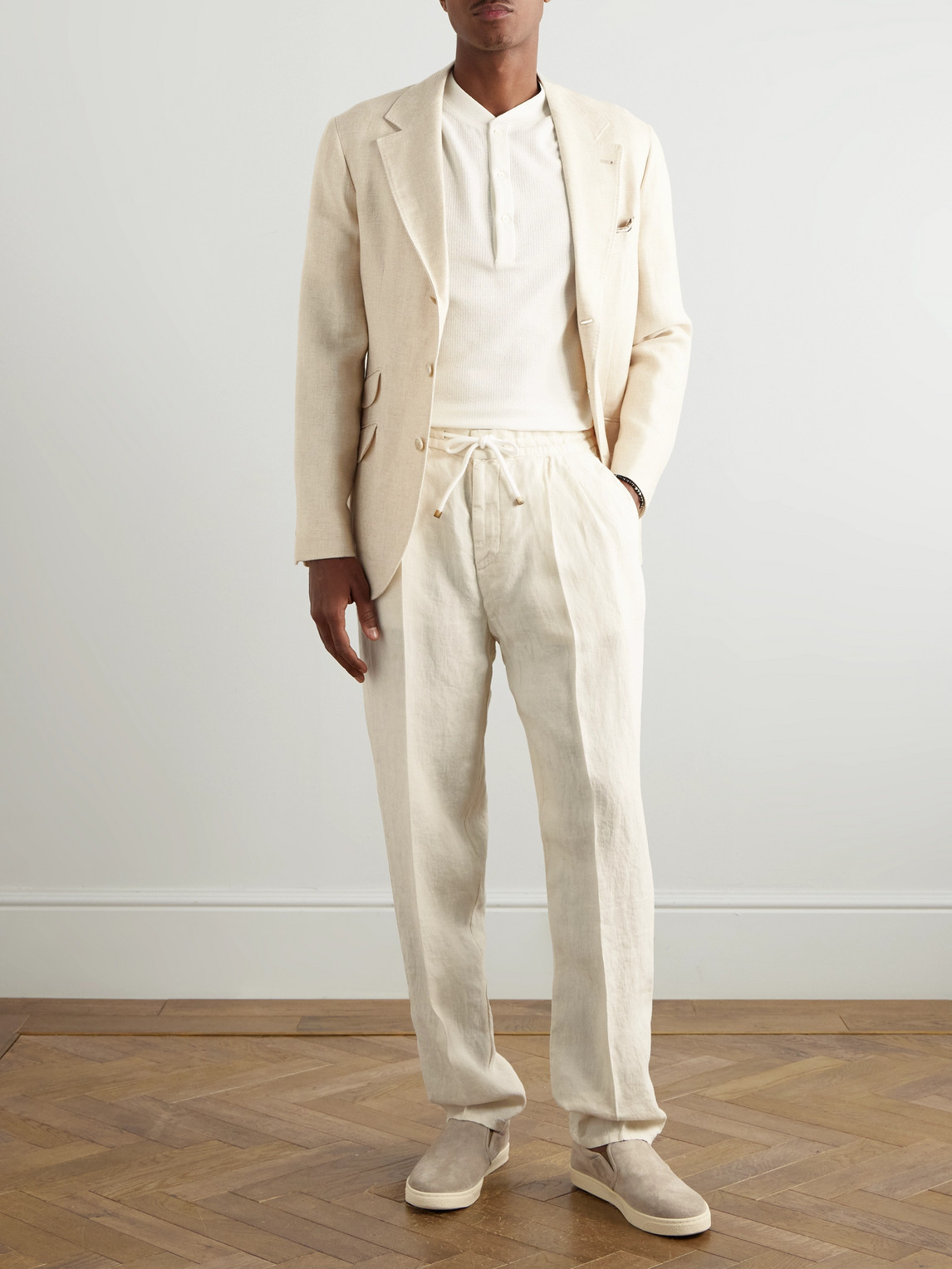 Brunello Cucinelli Ribbed Cotton And Linen-blend Henley T-shirt In White