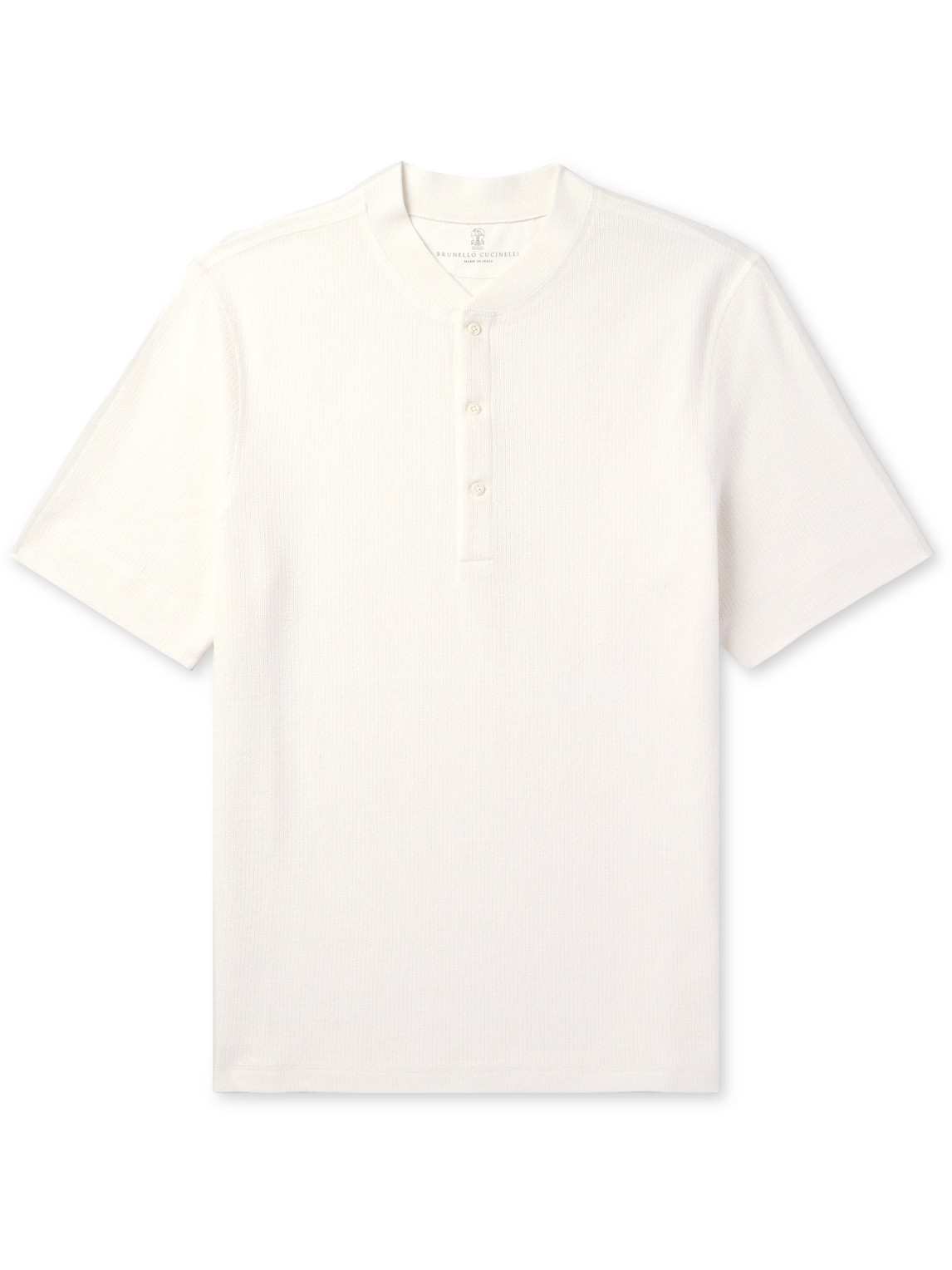 Brunello Cucinelli Ribbed Cotton And Linen-blend Henley T-shirt In White