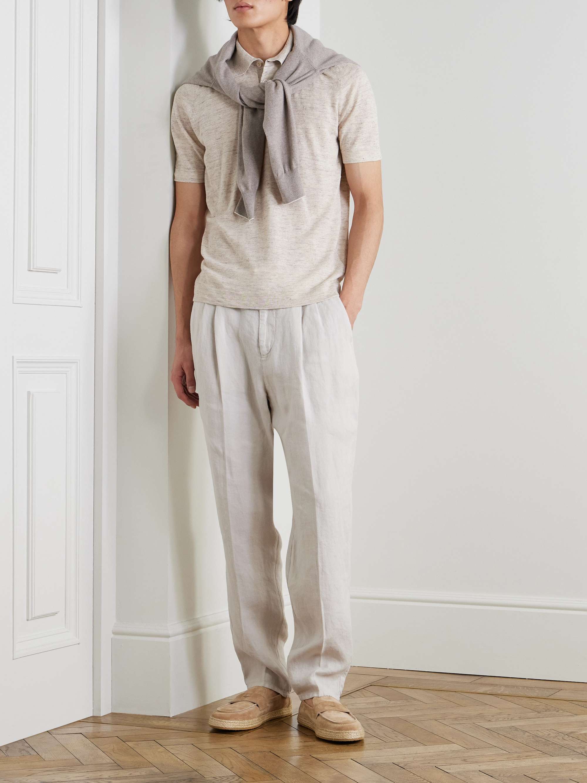 BRUNELLO CUCINELLI Mélange Linen and Cotton-Blend Polo Shirt