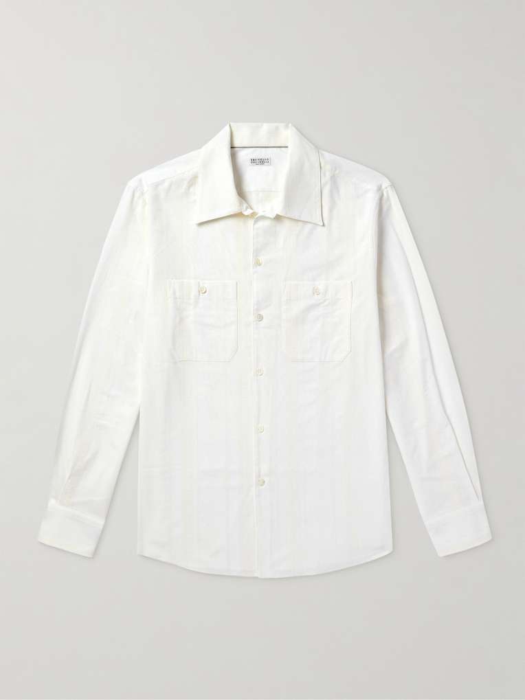 Brunello Cucinelli — Striped Embroidered Cotton Shirt