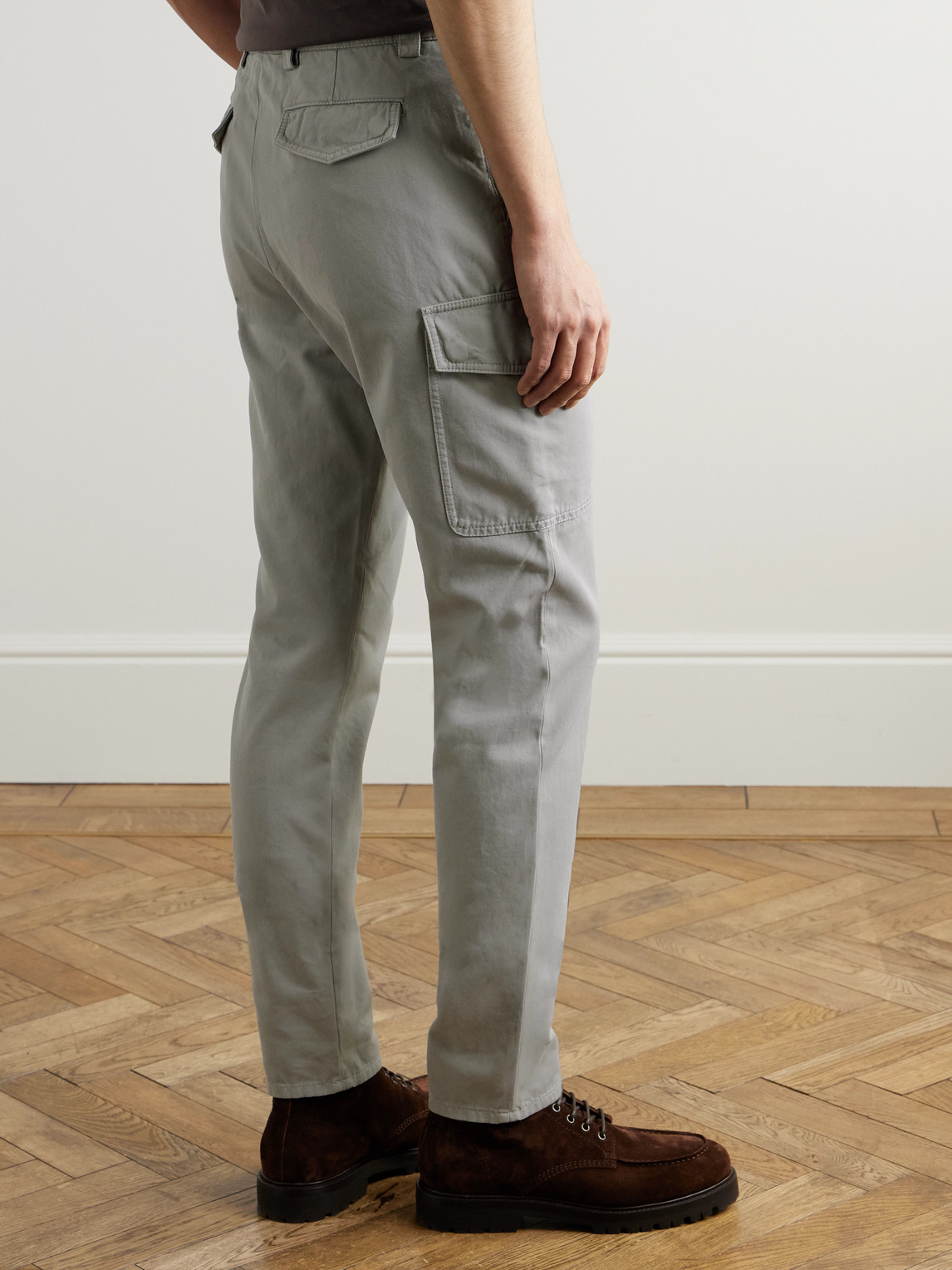 Brunello Cucinelli Straight-leg Cotton-gabardine Cargo Trousers In Gray