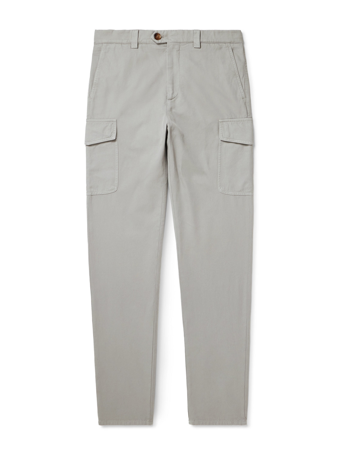 Brunello Cucinelli Straight-leg Cotton-gabardine Cargo Trousers In Gray