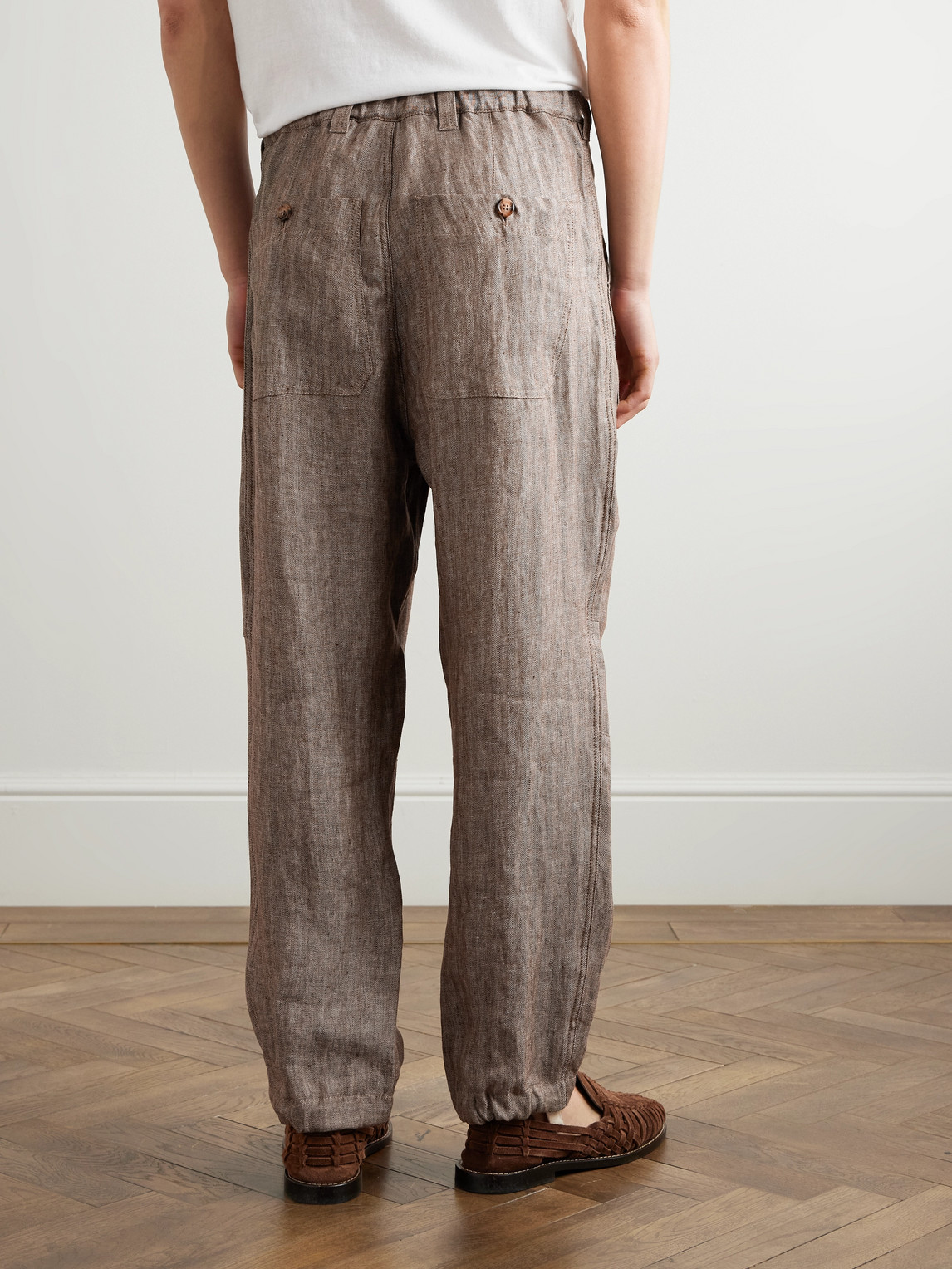 Brunello Cucinelli Straight-leg Herringbone Linen Trousers In Gray