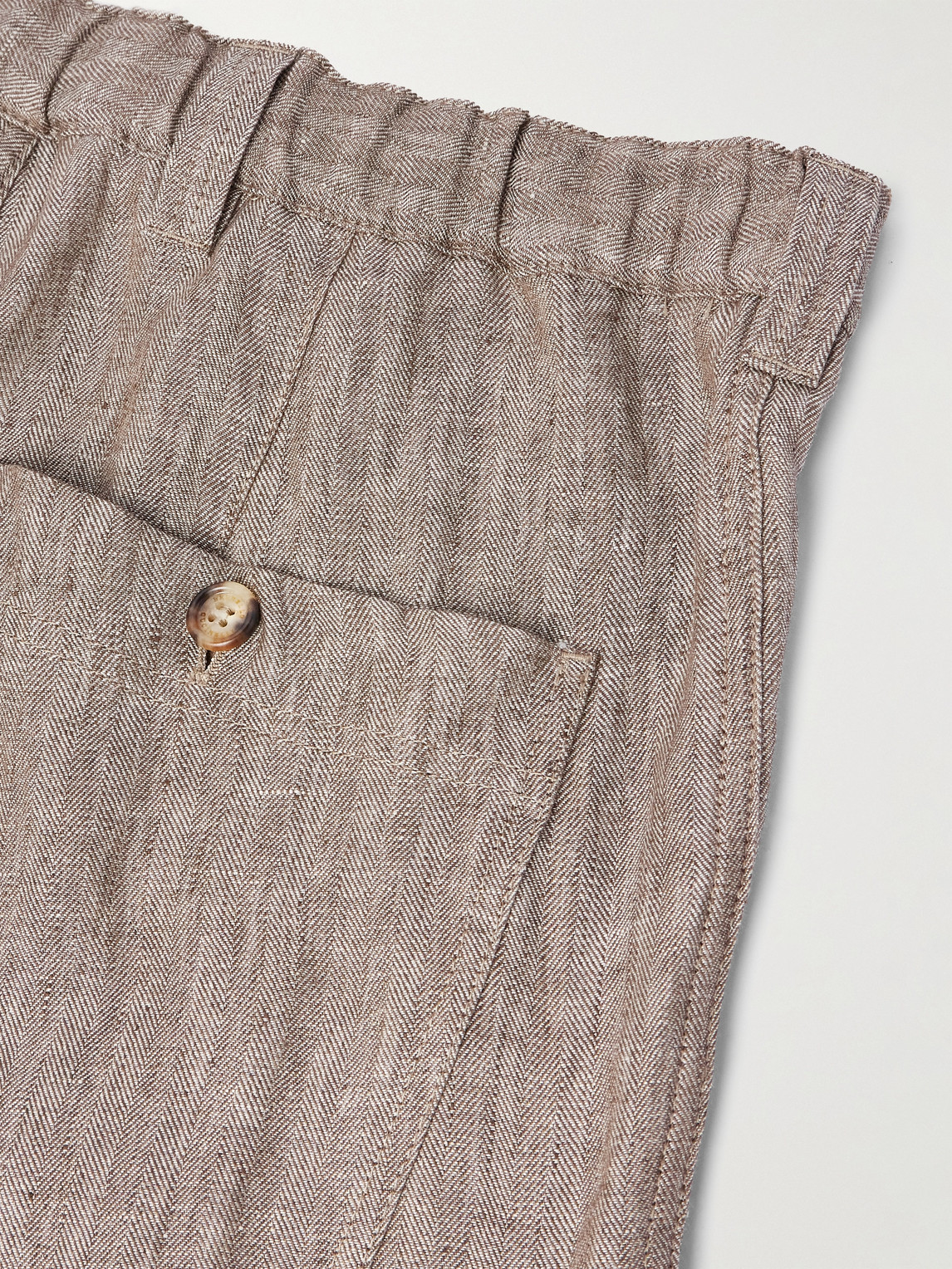 Brunello Cucinelli Straight-leg Herringbone Linen Trousers In Gray