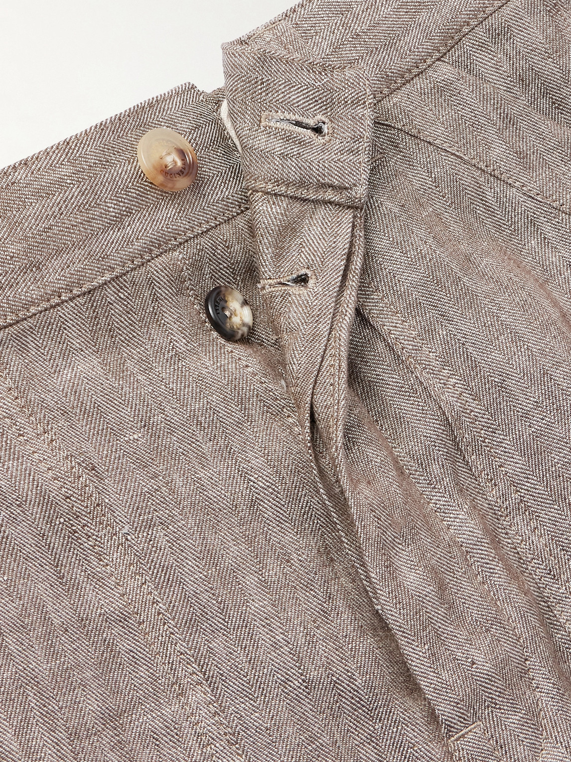 Brunello Cucinelli Straight-leg Herringbone Linen Trousers In Gray