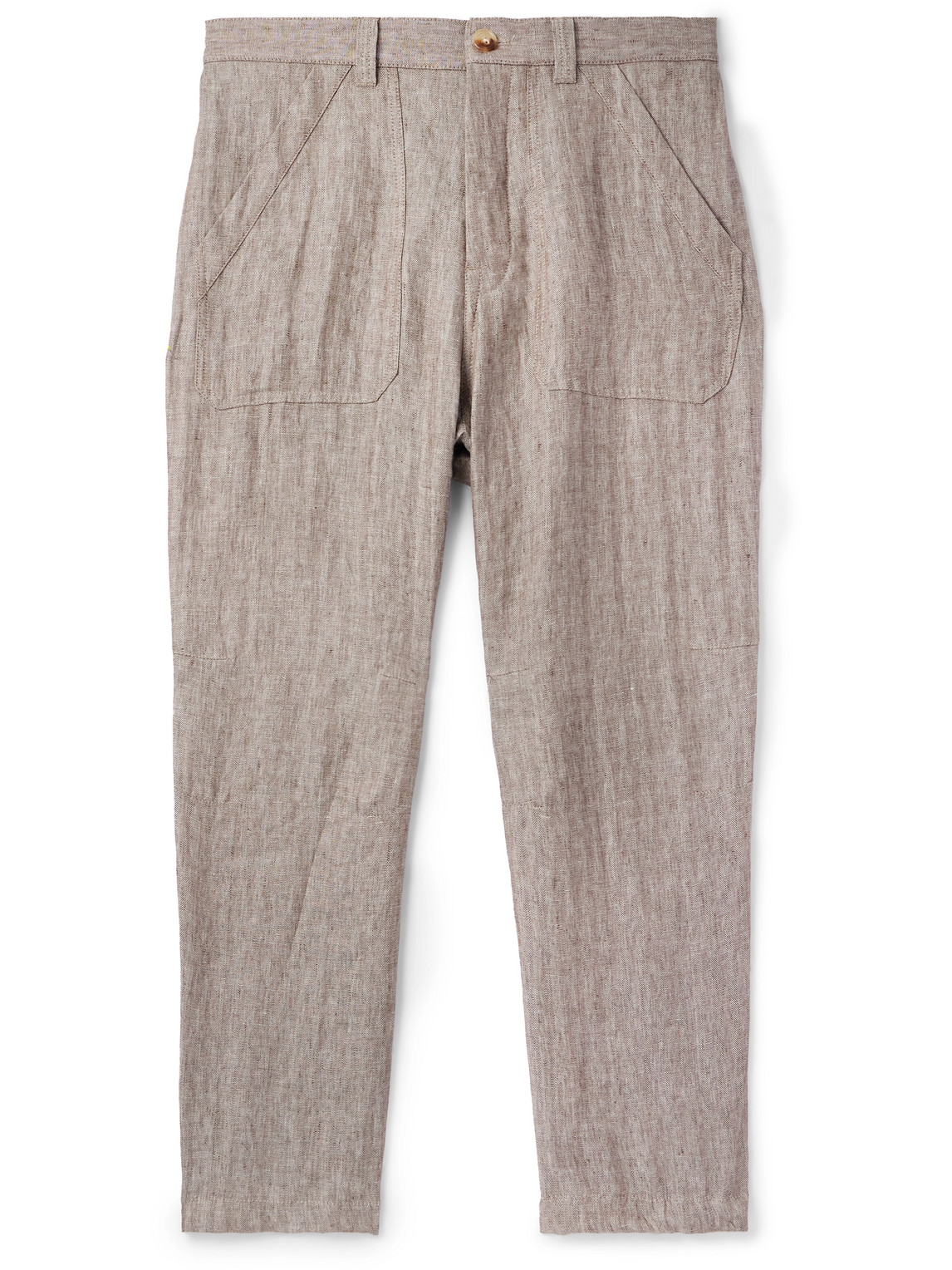 Brunello Cucinelli Straight-leg Herringbone Linen Trousers In Gray