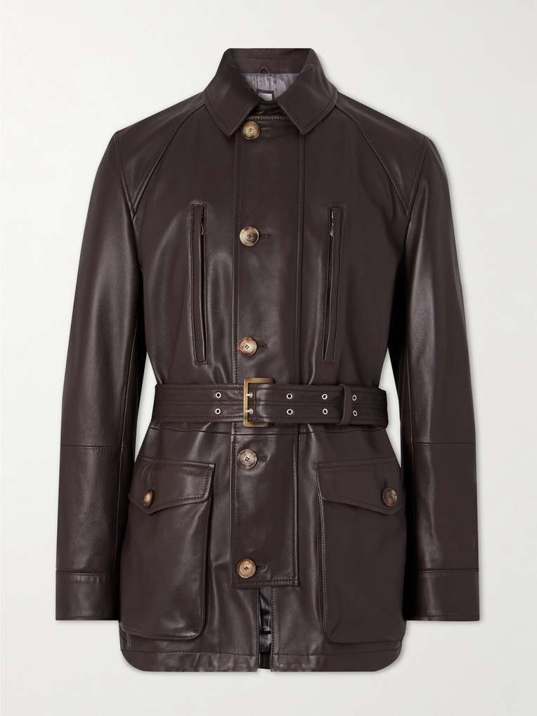 Brunello Cucinelli — Belted Full-Grain Leather Jacket