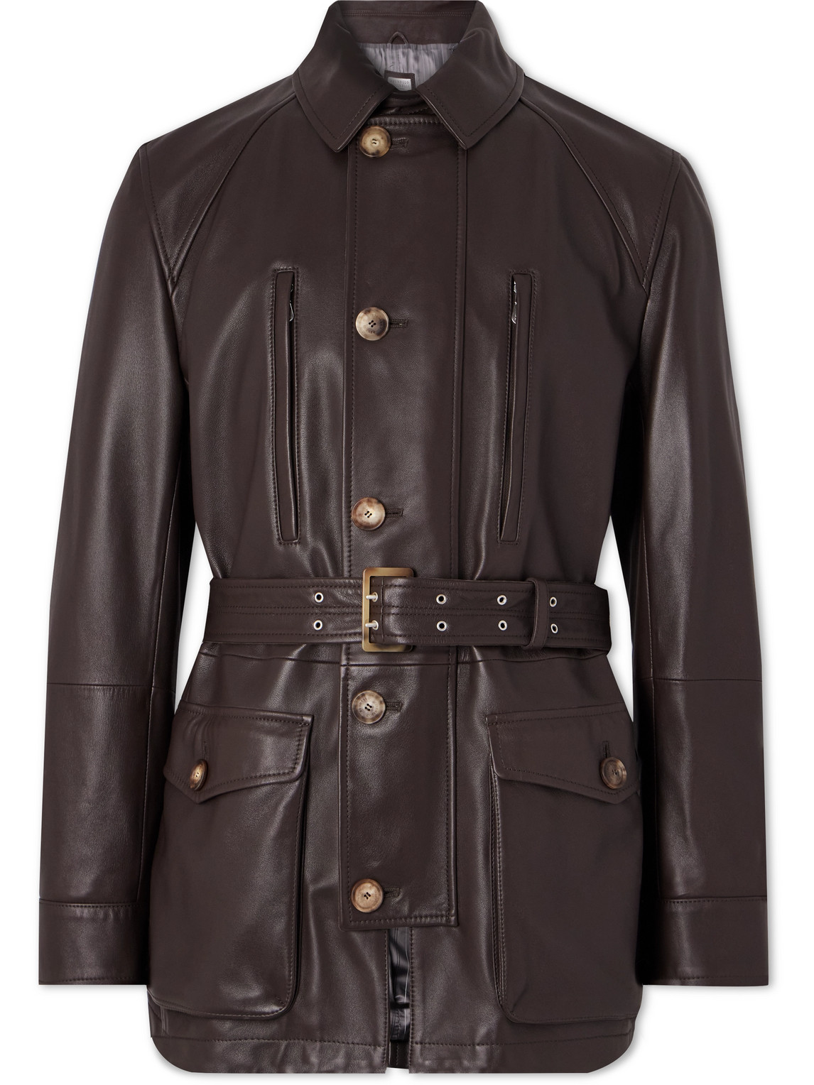 Belted Full-Grain Leather Jacket
