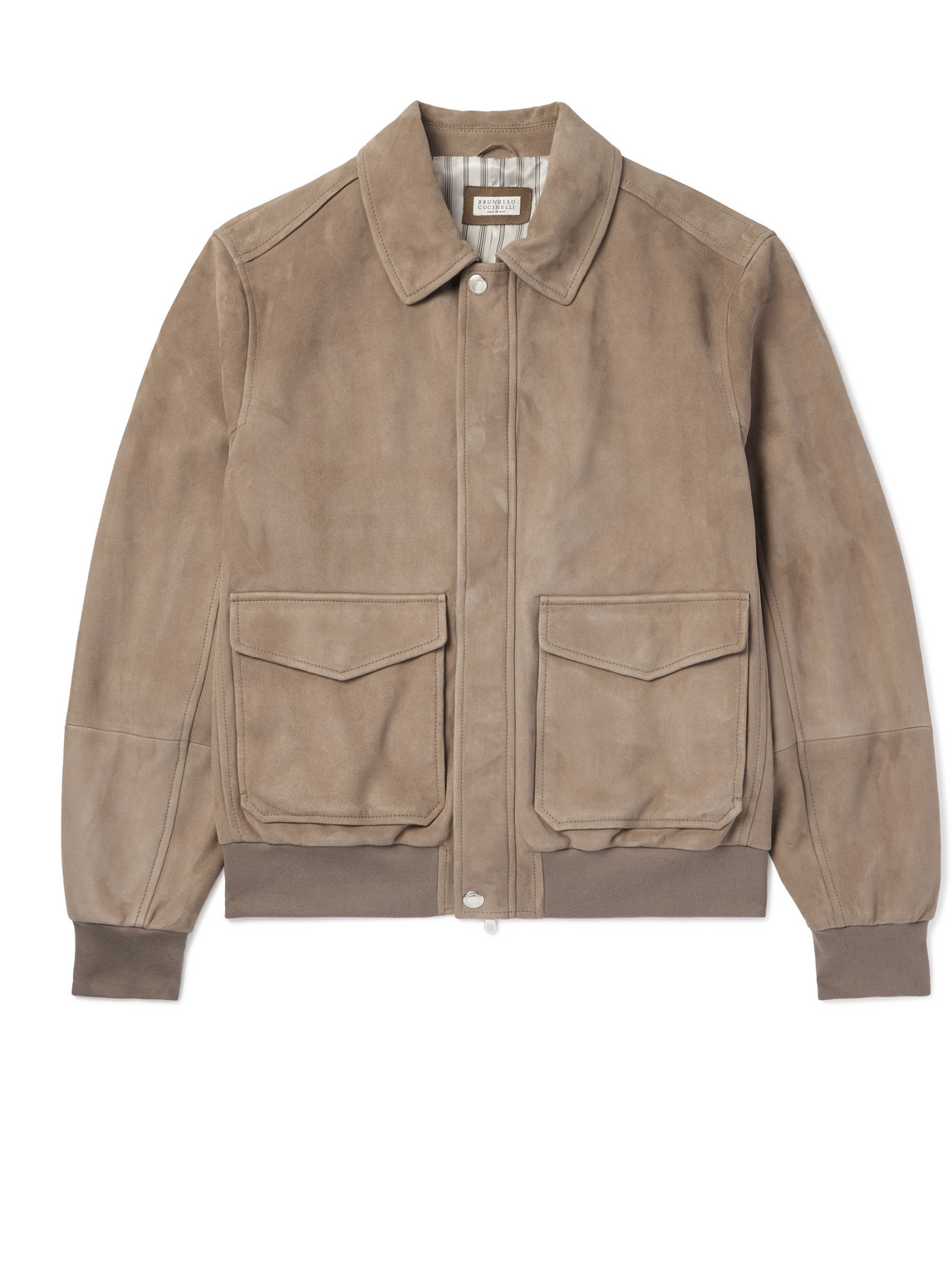 Brunello Cucinelli Suede Bomber Jacket In Brown